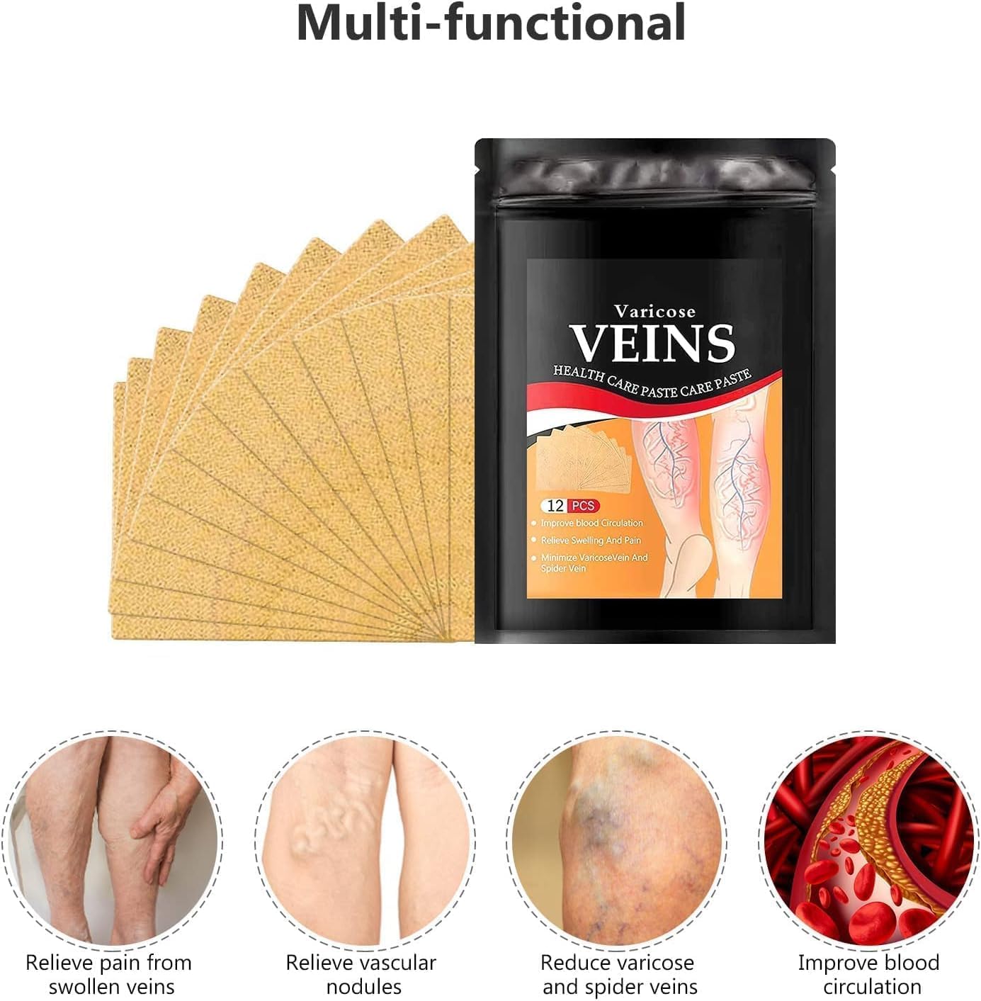 Varicose Veins Patches Dredge Vein Smoothing Varicose Veins Reduce Swelling Relieve Pain Instant Relief From Muscular Pain Improve Blood Circulation Skin Friendly — Amazon image 2