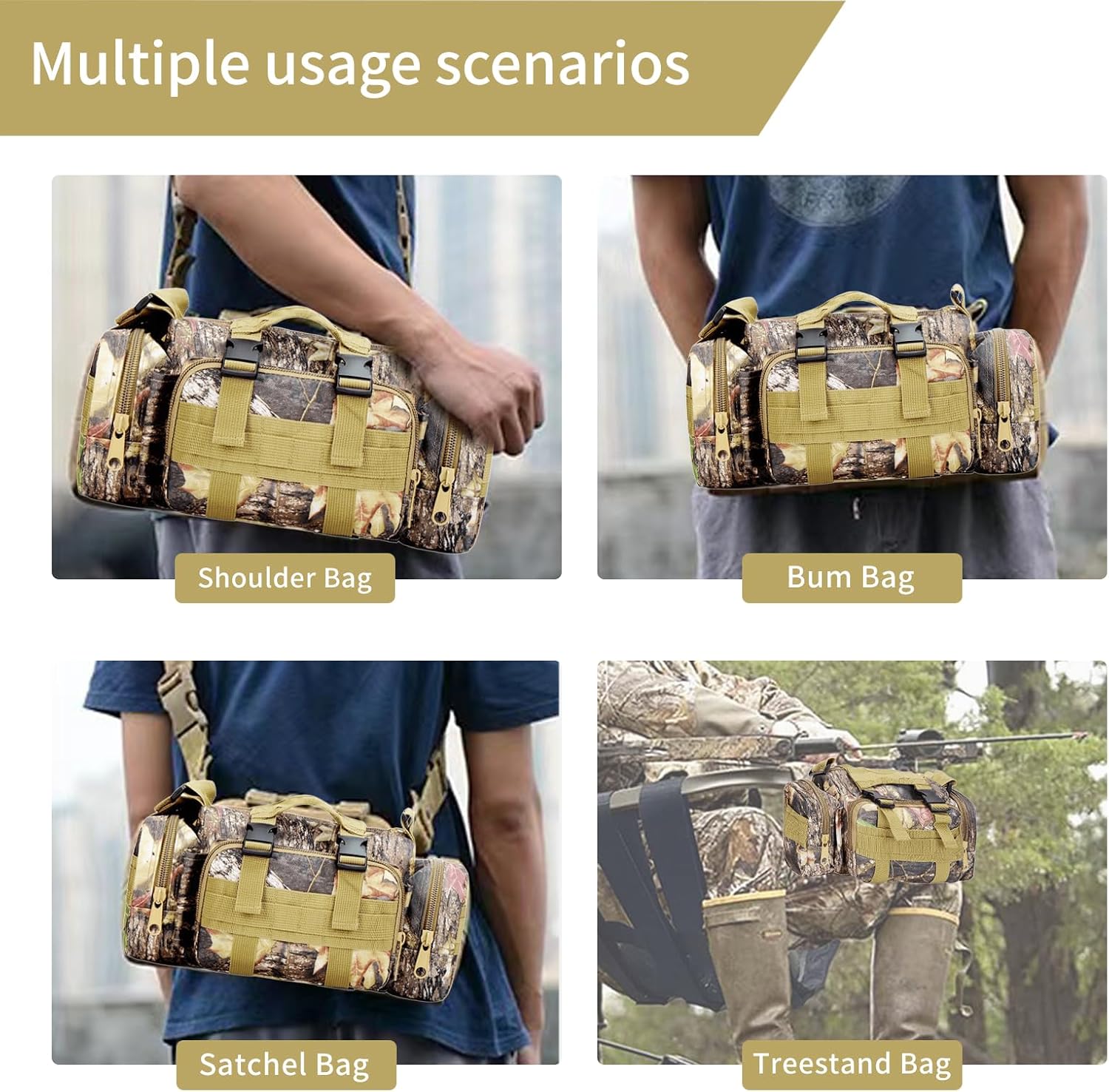 Treestand Front Storage Bag Camo Tree Stand Bag Compatible with Most Tree Stands Hunting Accessories Fanny Pack for Men Multiple Pockets Waist Bag for Hunters Universal Size - Image 3