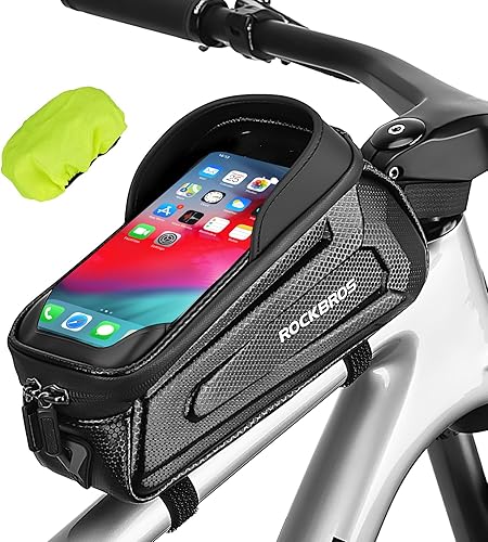 ROCKBROS - Estuche para bicicleta, para parte frontal del marco, impermeable, funda rígida para celular, compatible con iPhone 11/12 Pro XR XS Max 7