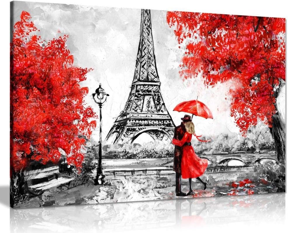 Panther Print, Canvas Prints, Framed Wall Art, Pictures for Living Room and Bedroom Walls, Paris Oil Painting Reproduction Eiffel Tower Red Umbrella, Print for Special Occasions (46x31cm)