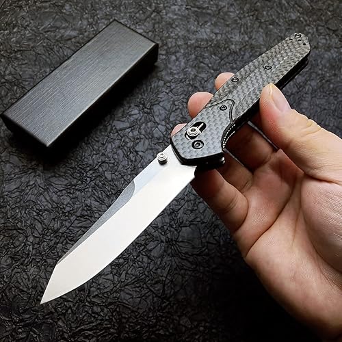 Miniatura 5 de HUAAO Cuchillo de bolsillo EDC de 7.7 pulgadas, hoja Tanto inversa de 3.6 pulgadas con perno para pulgar, borde liso, acero D2, mango de fibra de