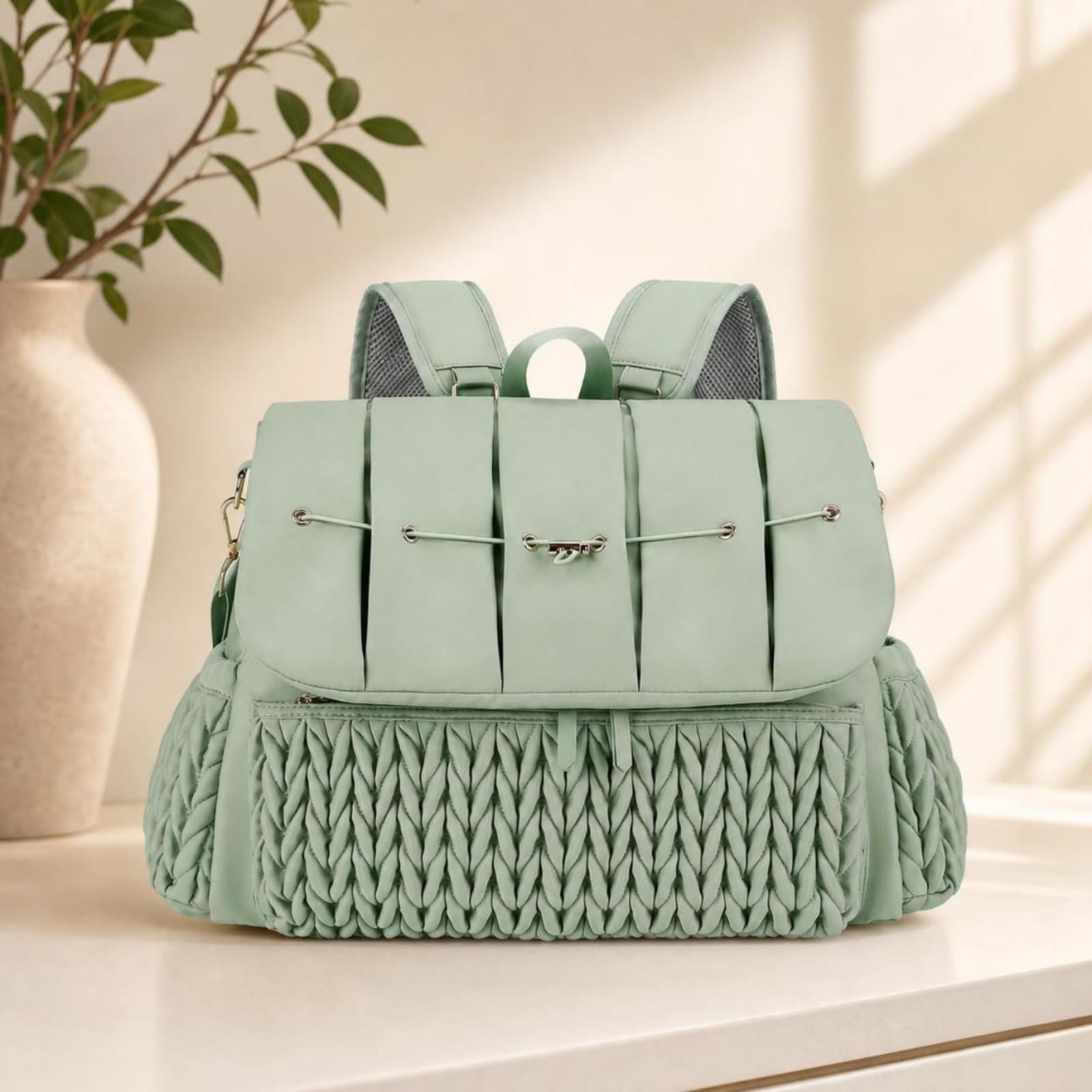 Mochila Pañalera Ligera Bolso Pañales con Cambiador Práctica para, Paseos Diarios, Viajes, Verde, Verde