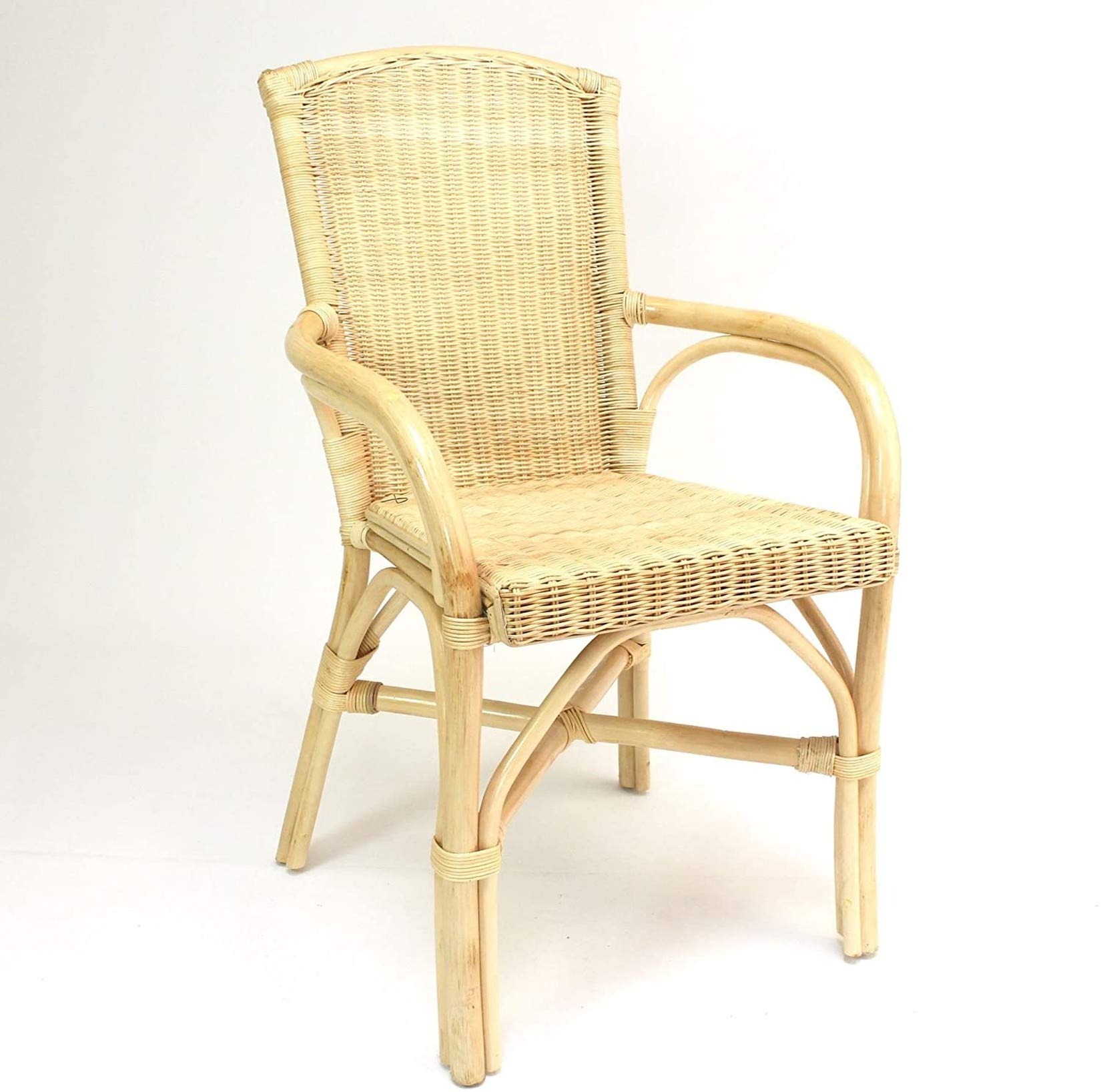 Dekoleidenschaft Rattan-Stuhl, Natur lackiert, Komfort Sitzhöhe 49cm, Korbstuhl, Seniorenstuhl