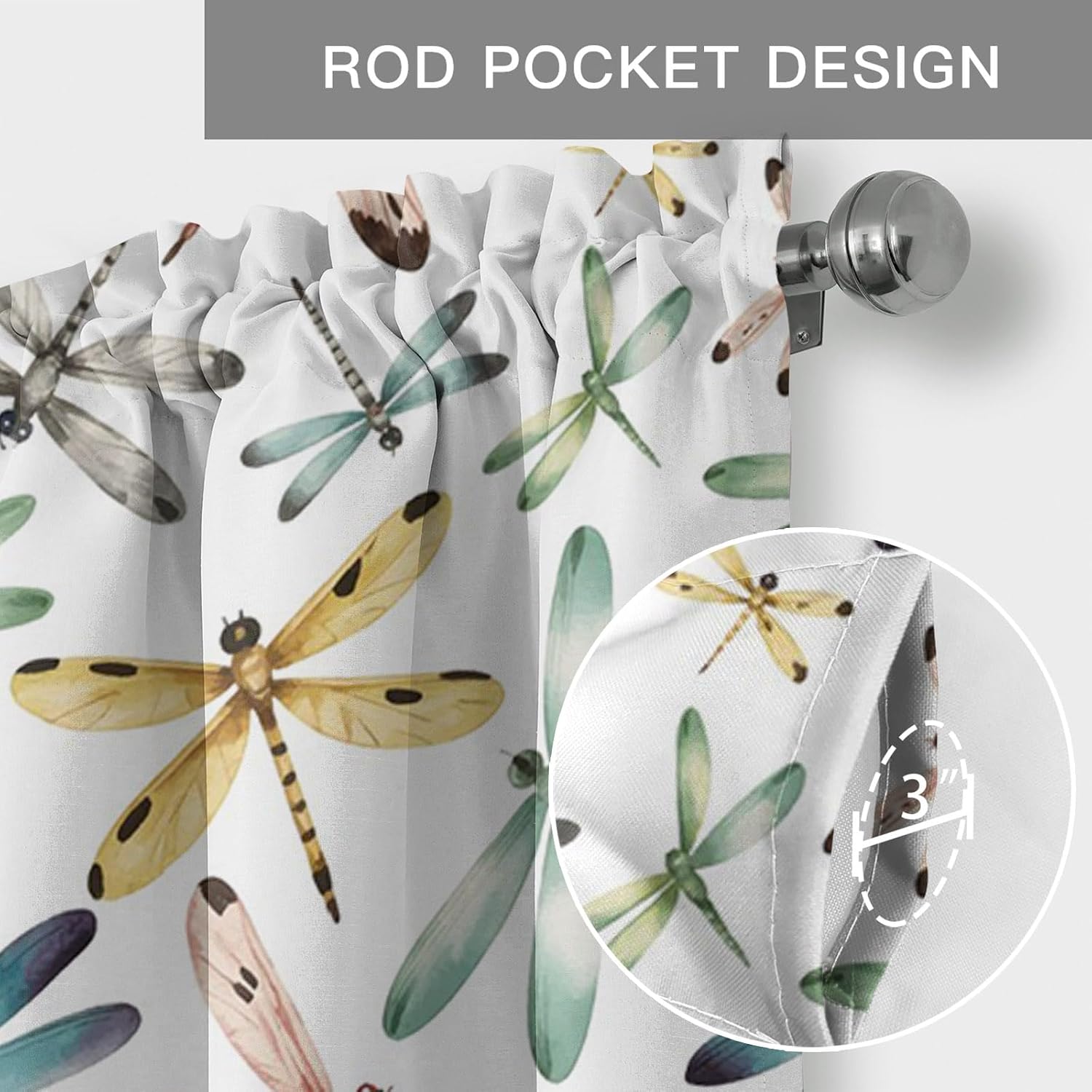 Valance Curtain for Kitchen, Art Dragonfly Flying Window Valance for Living Room Scroll,Rod Pocket Valances for Bedroom Decor,Window Treatment Valance 1 Panel 42"x 12"