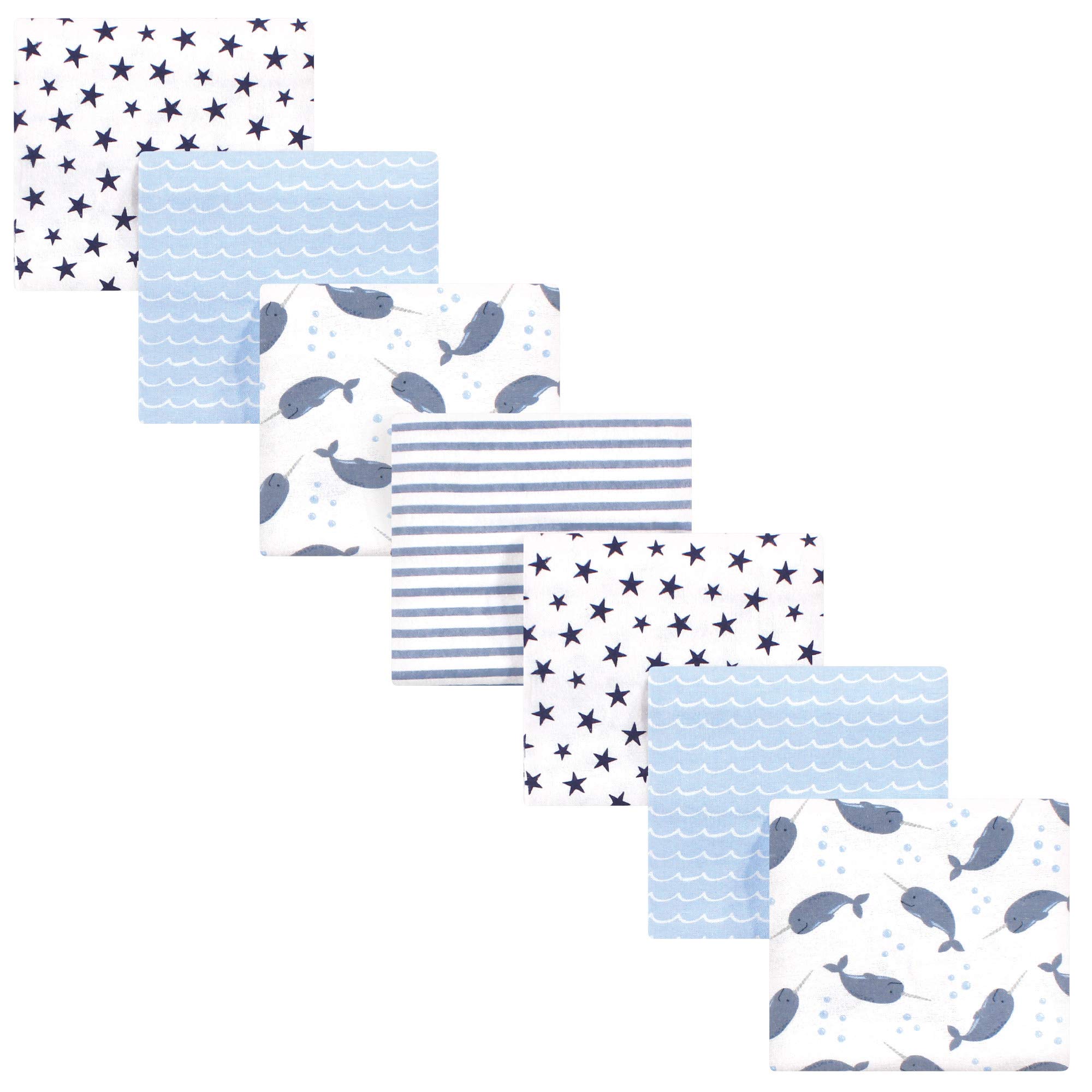 Hudson Baby Unisex Baby Cotton Flannel Receiving Blankets Bundle, Narwhal, One Size
