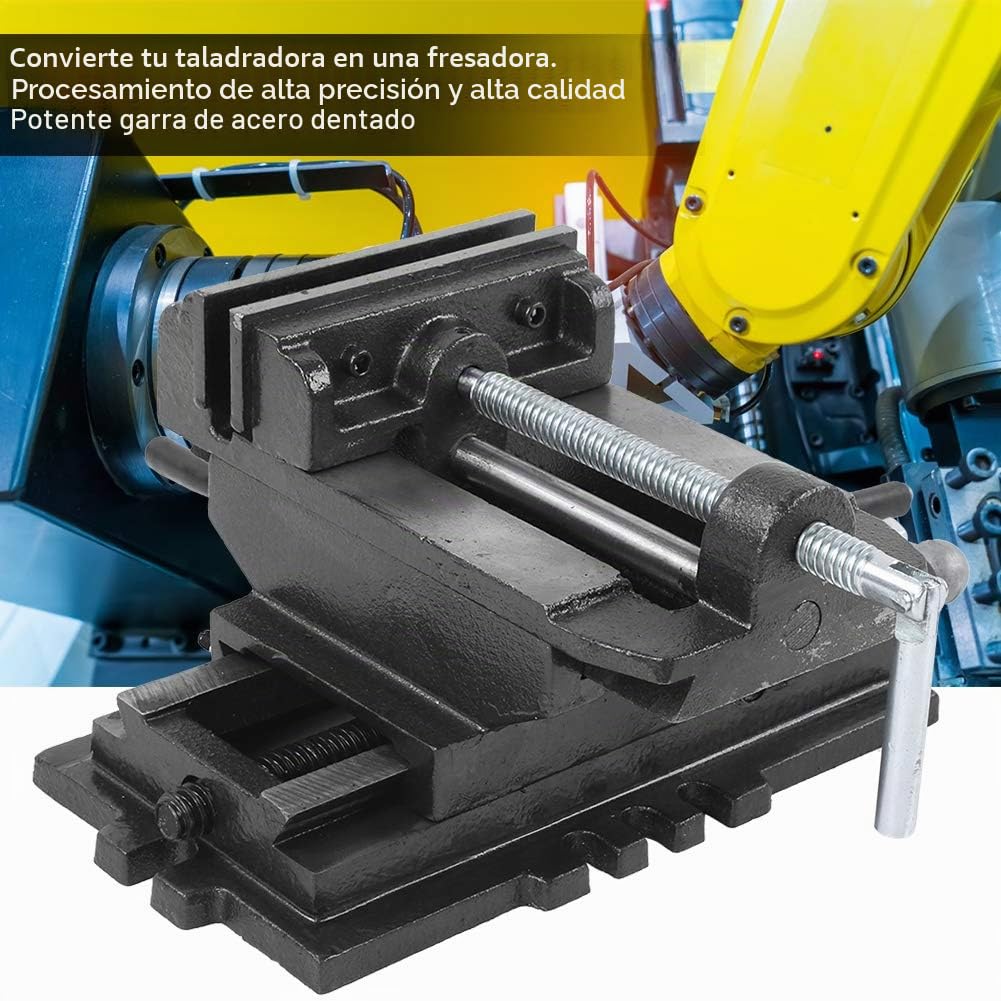5" Abrazadera transversal, Construcción Sólida Hierro Fundido Drill Press Cross Slide Holder Abrazadera de Montaje Milling Banco Cross vice profesional, Tornillo de precisión en cruz