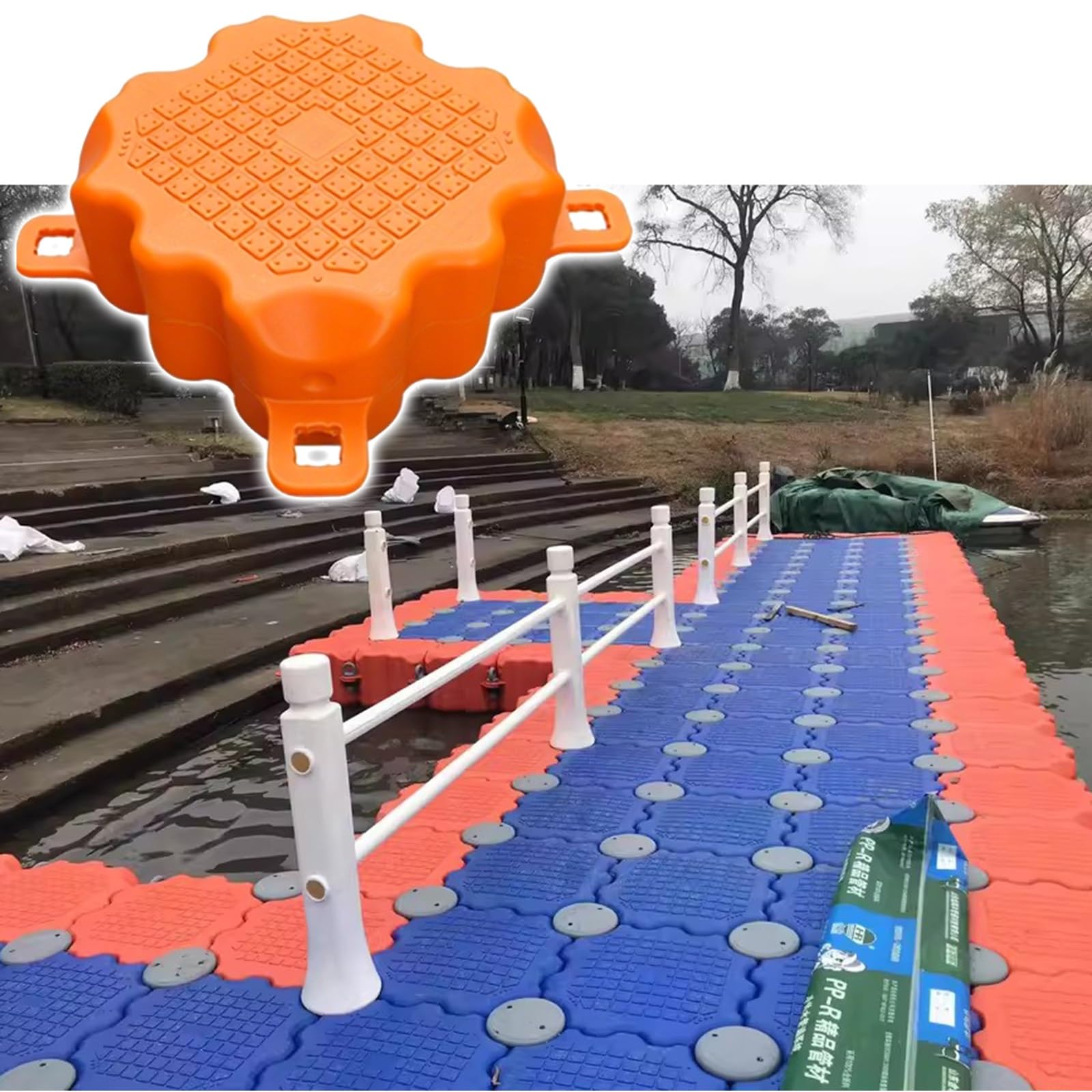 plataforma flotante para pescar Pontón modular de plástico de alta capacidad de carga, muelle flotante de alta resistencia para pesca en agua salada/acuicultura, plataforma de pesca con textura antide