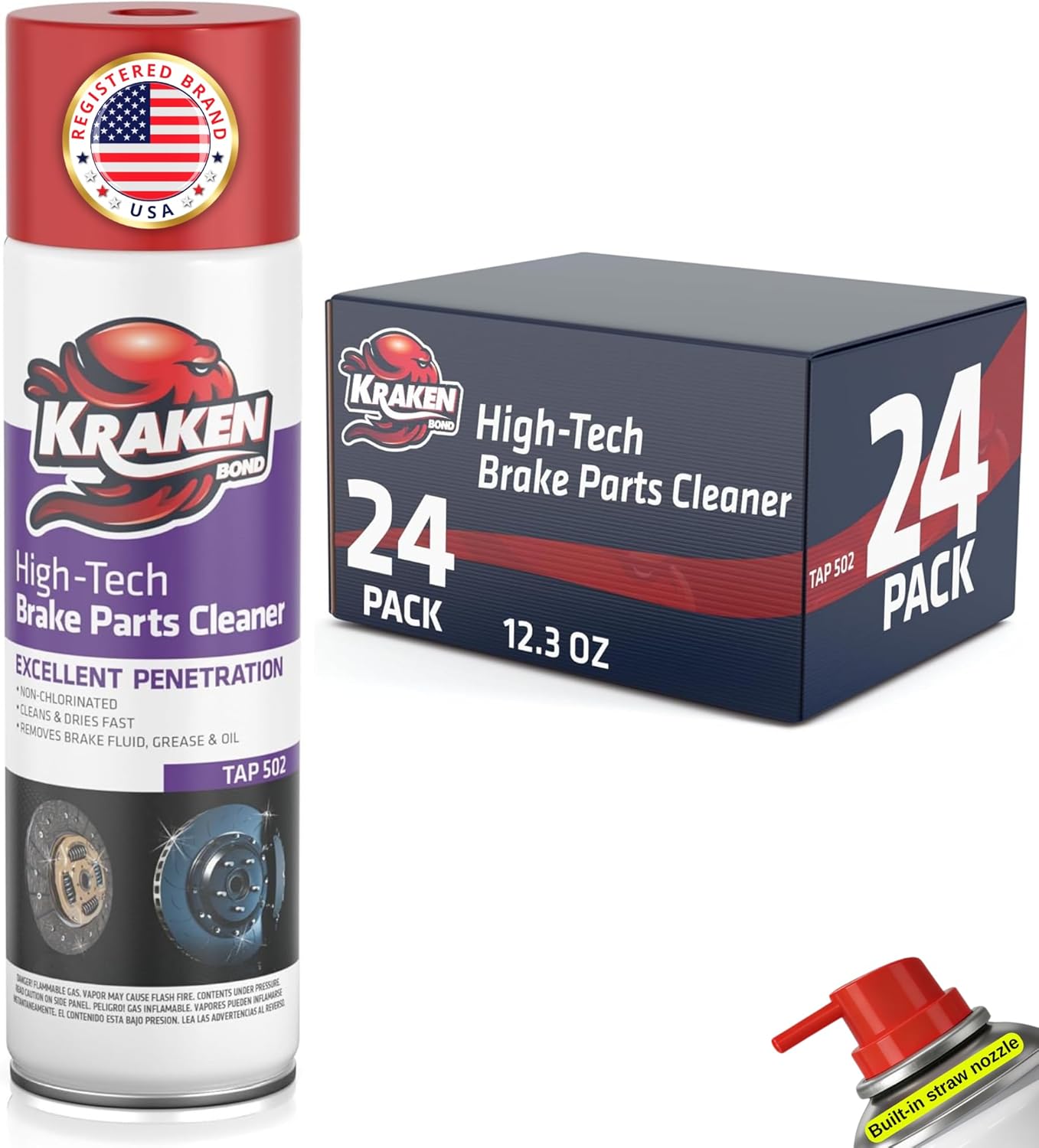 KRAKEN BOND Non-Chlorinated Brake Parts Cleaner Spray, Instant Removal, Fast Drying, 12.3fl oz - 24 pack