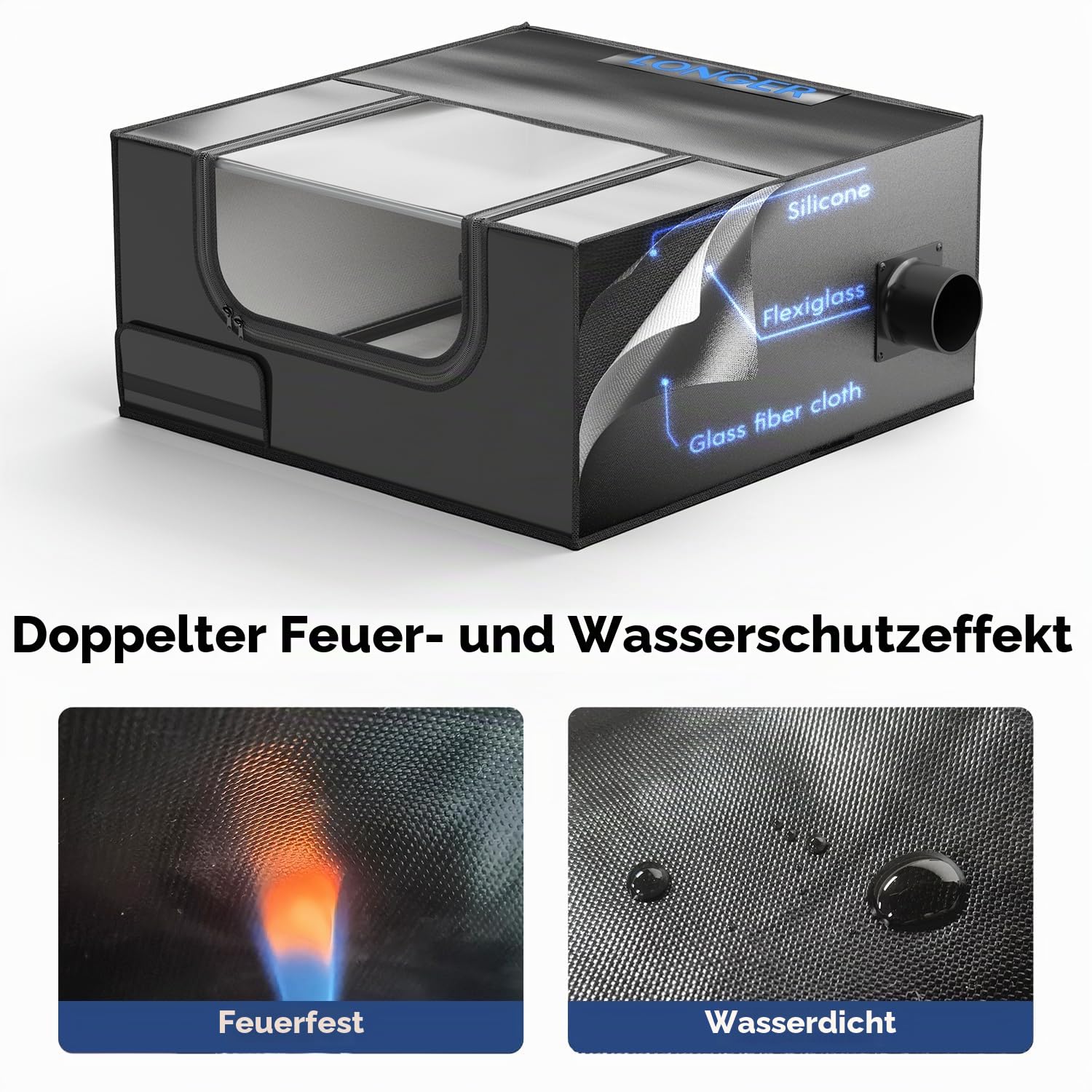 LONGER Schutzhülle mit Belüftung, 69,8 x 69,8 x 30 cm, Laserschneidemaschine, Schutzhülle für die meisten Lasergravurmaschinen, isoliert gegen Rauch und Geruch, Geräuschreduzierung, Augenschutz