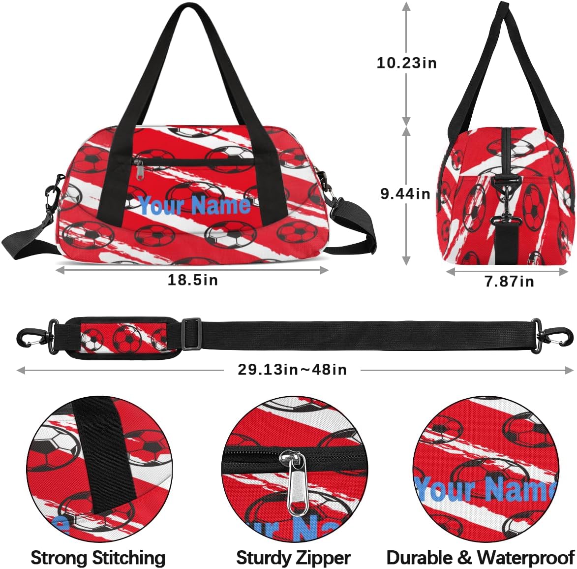 Personalized Cartoon Soccer Sport Duffel Bag Custom Name Kids Gym Bags Carry On Travel Bag Weekender Overnight Bag for Boys Girls Teens