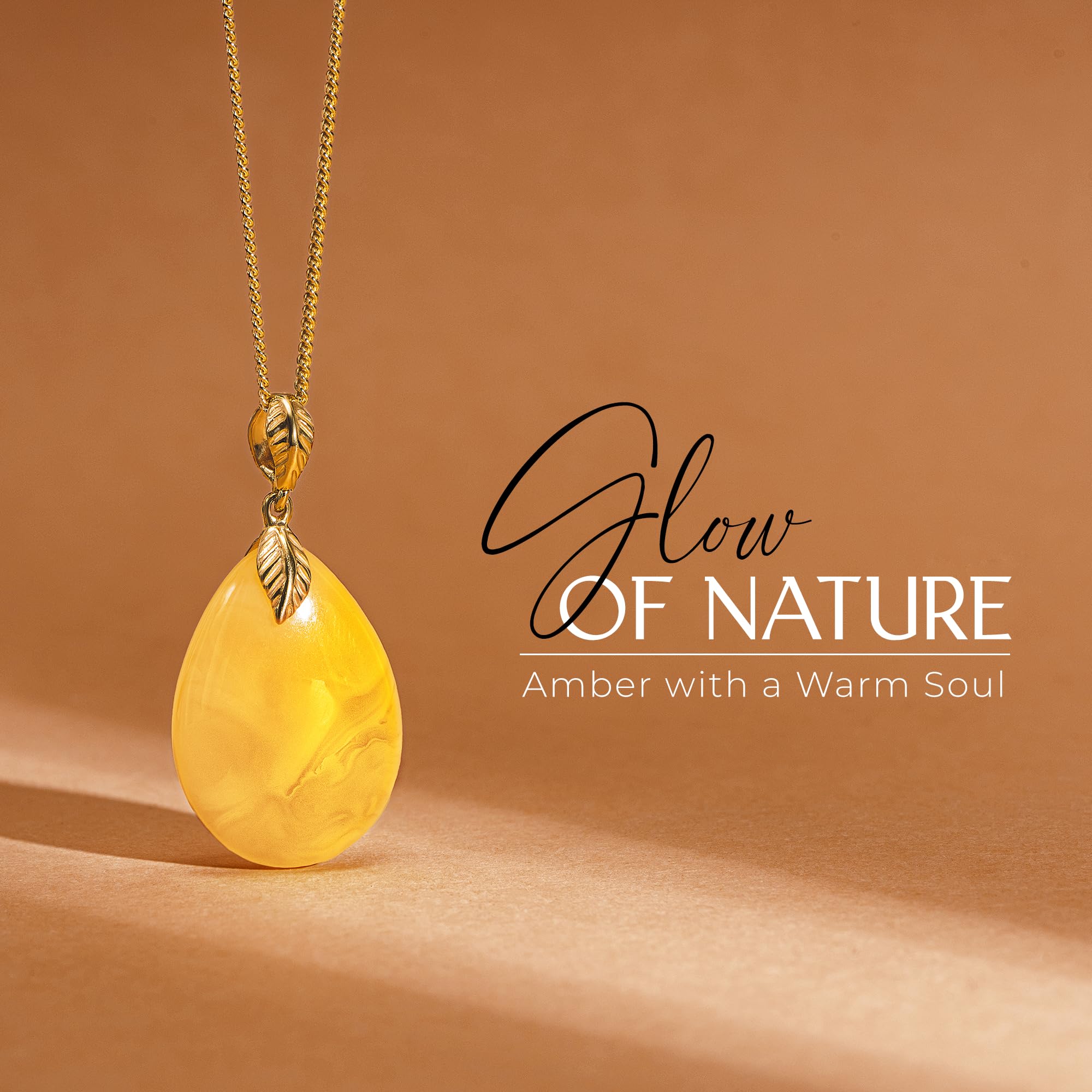 Baltic Amber Pendant for Women, Sparkling Amber Drop, Gold Plated Sterling Silver Necklace, Cognac Color Jewelry for Ladies, 18 inch gold plated chain