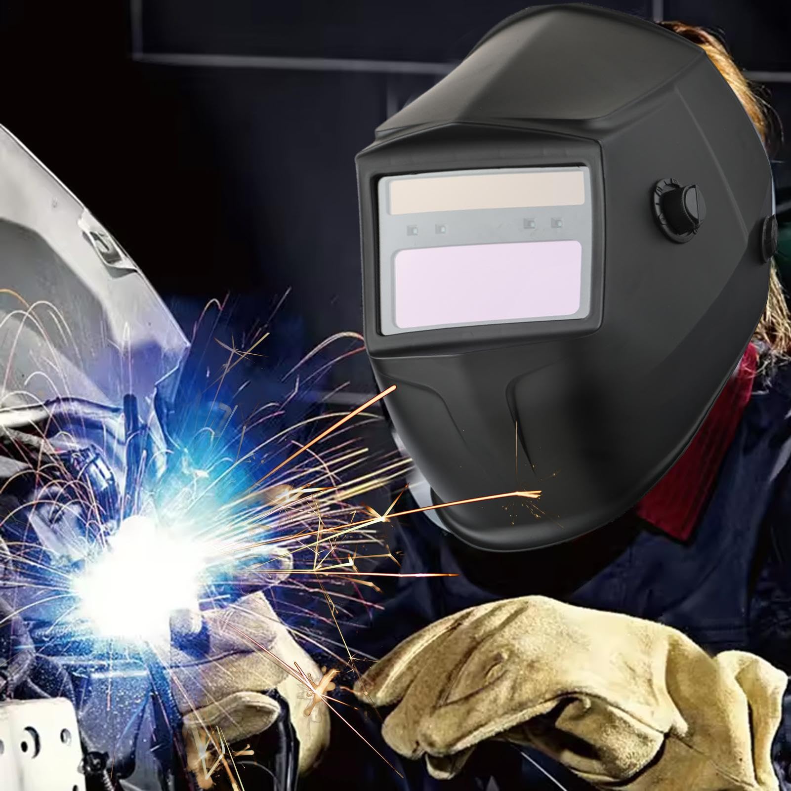 Casco de Soldadura con Oscurecimiento Automático Pantalla Protectora Facial | Casco con Capucha para Soldador Para Soldadura TIG MIG Esmerilado Corte Construcción Industrial Talleres De Reparación