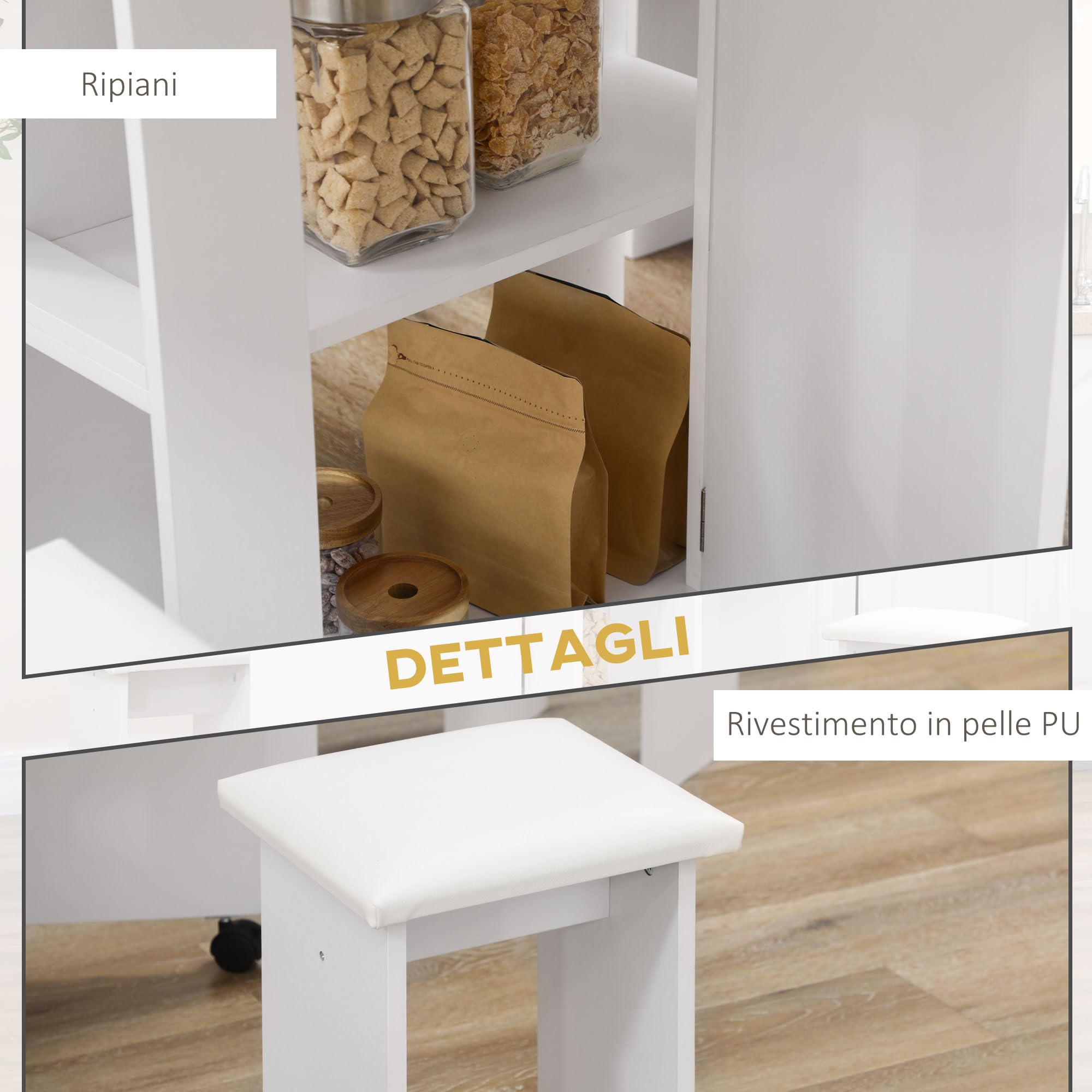HOMCOM 5 pz Set da Pranzo con Tavolo Pieghevole con 4 Sgabelli Bianco