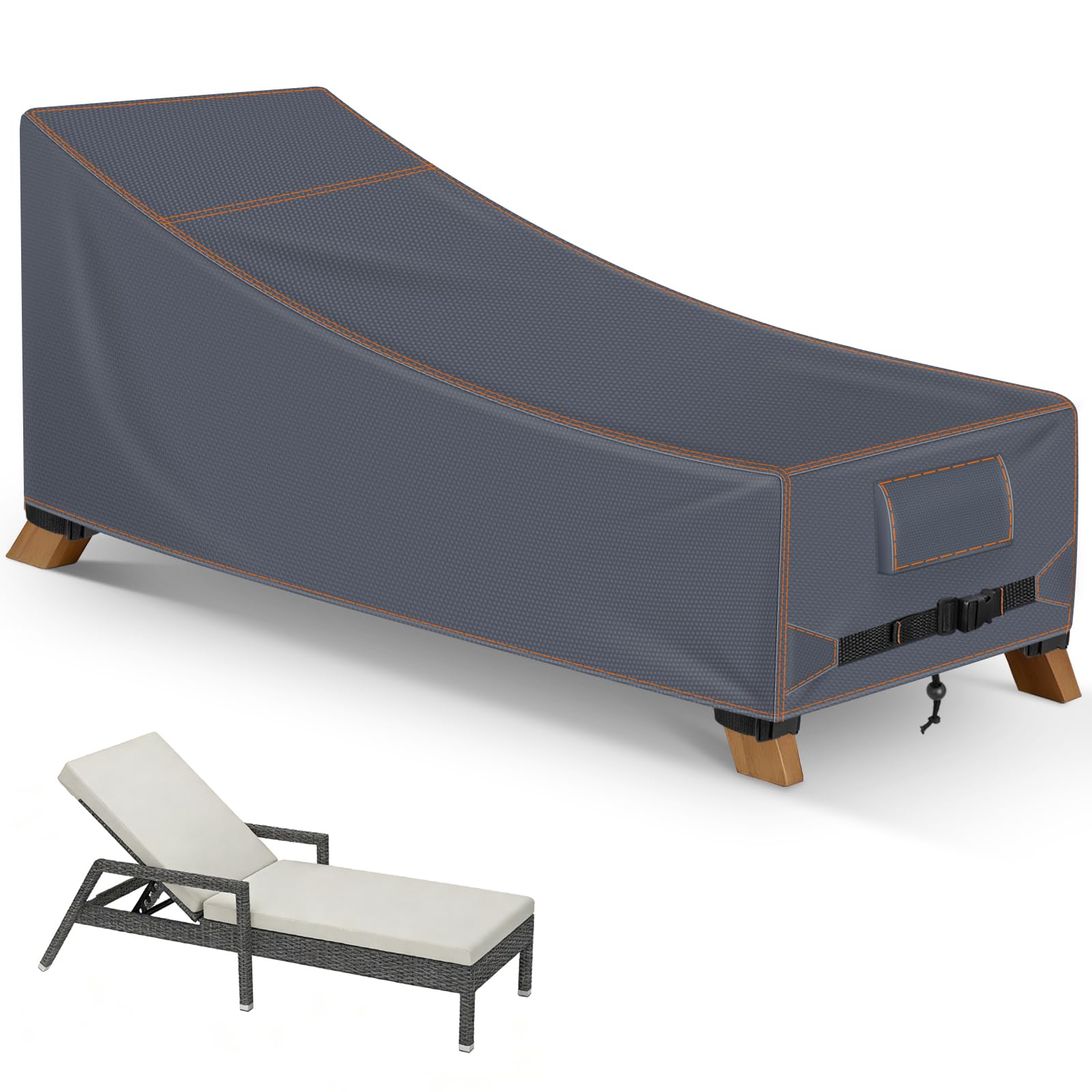 Khongoo Grey Outdoor Sun Lounger Cover, 200X75x70/40Cm Sunbed Covers For Sun Loungers Waterproof, 420D Oxford Garden Sunbed Cover Uv Fade Protection, Tear-Resistant, Windproof,