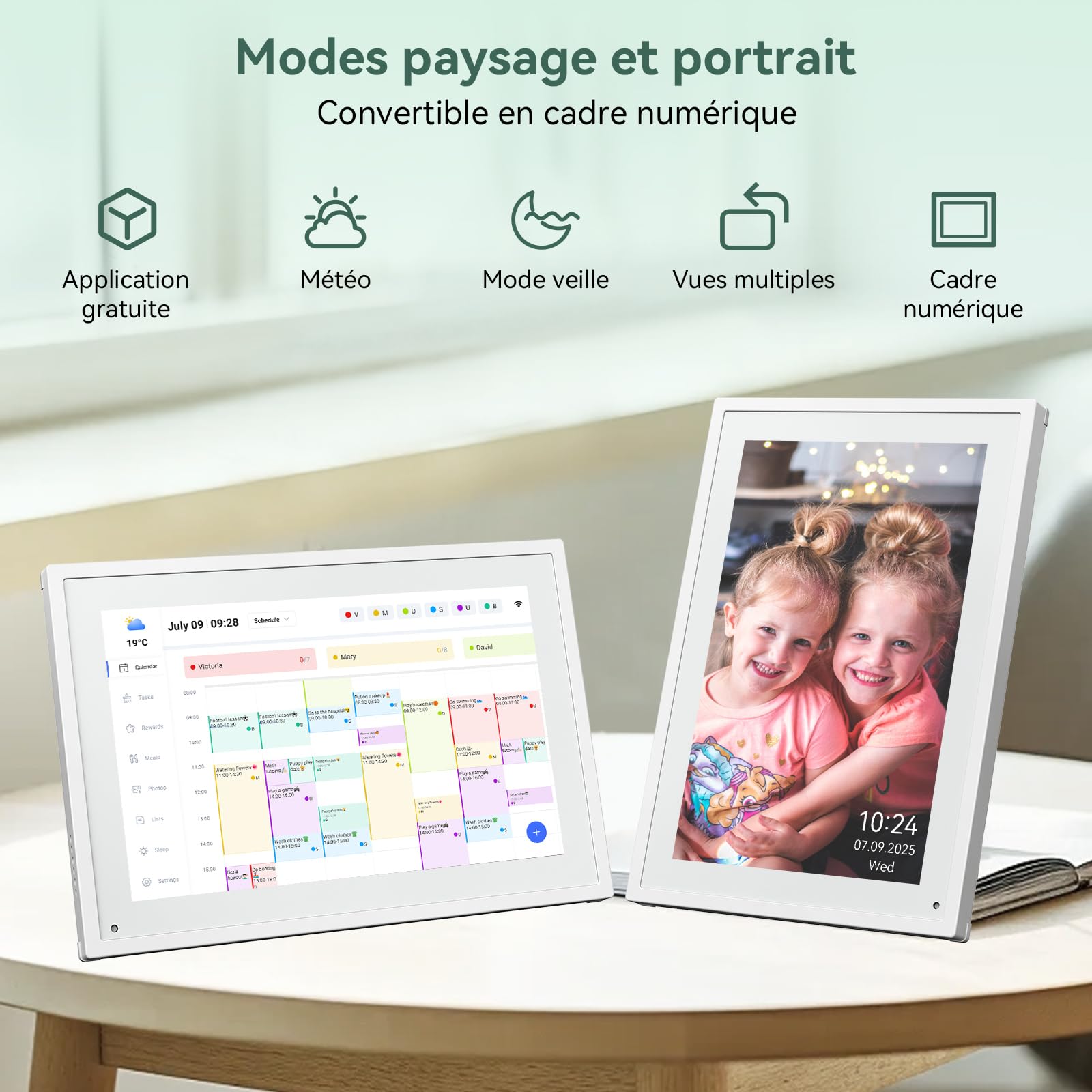 TABWEE P10 WIFI Calendrier Numérique pour Famille et conférences - Cadre Photo Numérique, 10,1'' Calendrier Alzheimer, Sync Horaires & Partage Moments via Mobie App