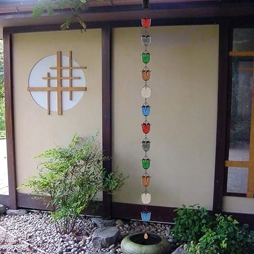 Miniatura 7 de Cadenas de lluvia multicolor de 8.5 pies para canalón y barril de lluvia, cadena de lluvia de hierro chapado resistente al óxido, reemplazo