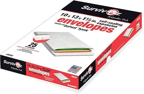 Quality Park Survivor R4202 Tyvek - Sobres de expansión 10 x 13 x 1 12 color blanco caja de 25 Quality Park Survivor R4202 Tyvek - Sobres de expansión 10 x 13 x 1 12 color blanco caja de 25