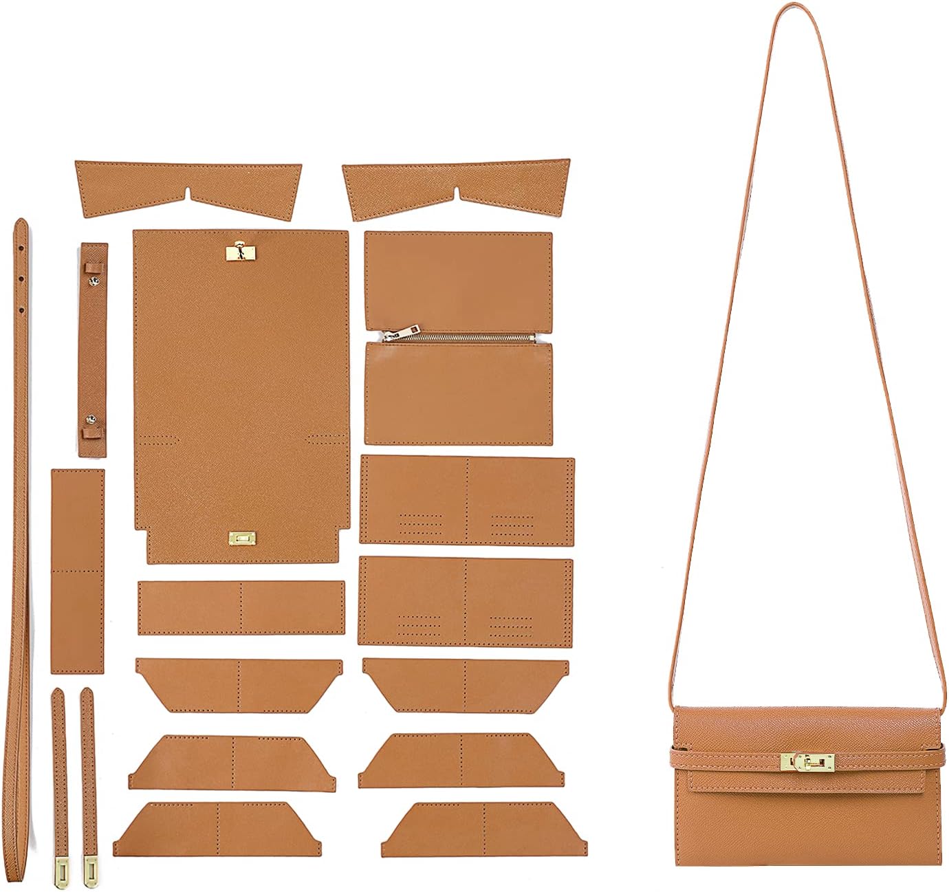 POPSEWING Designer Long Wallet DIY Kit for Women, Leather Purse Clutch Making Kits, Hand Stitched Leather Sewing Kit for Women's Bag, Handmade Bag Craft Kit for Girls Gift (Brown)