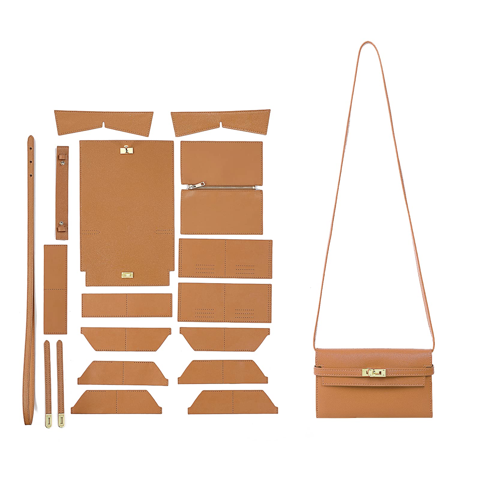 POPSEWING Kit de Bricolage de Portefeuille Long pour Femme, kit de Fabrication d'embrayage de Portefeuille en Cuir, kit d'artisanat en Cuir Fait à la Main pour Cadeau de Fille (Marron)