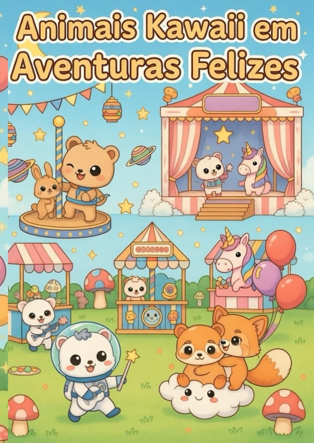 Animais Kawaii em Aventuras Felizes: Livro de Colorir Infantil