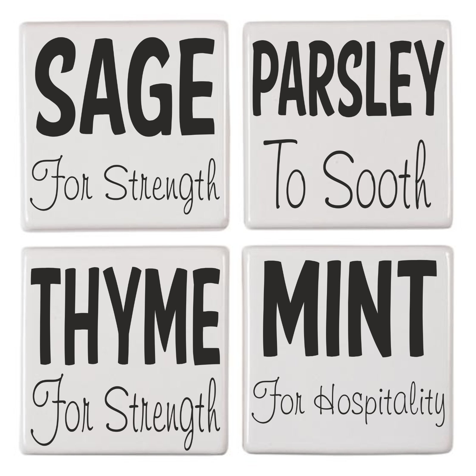Kitchen Tile Transfer Humour Pack of 4 Fun Quotes Ceramic Tile Stickers Great Fun (sage)