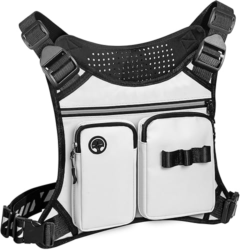 Miniatura 9 de Bolsa de pecho para hombre, impermeable, deportiva, con soporte para botella de agua y soporte para teléfono, ligera y ajustable, bolsa deportiva