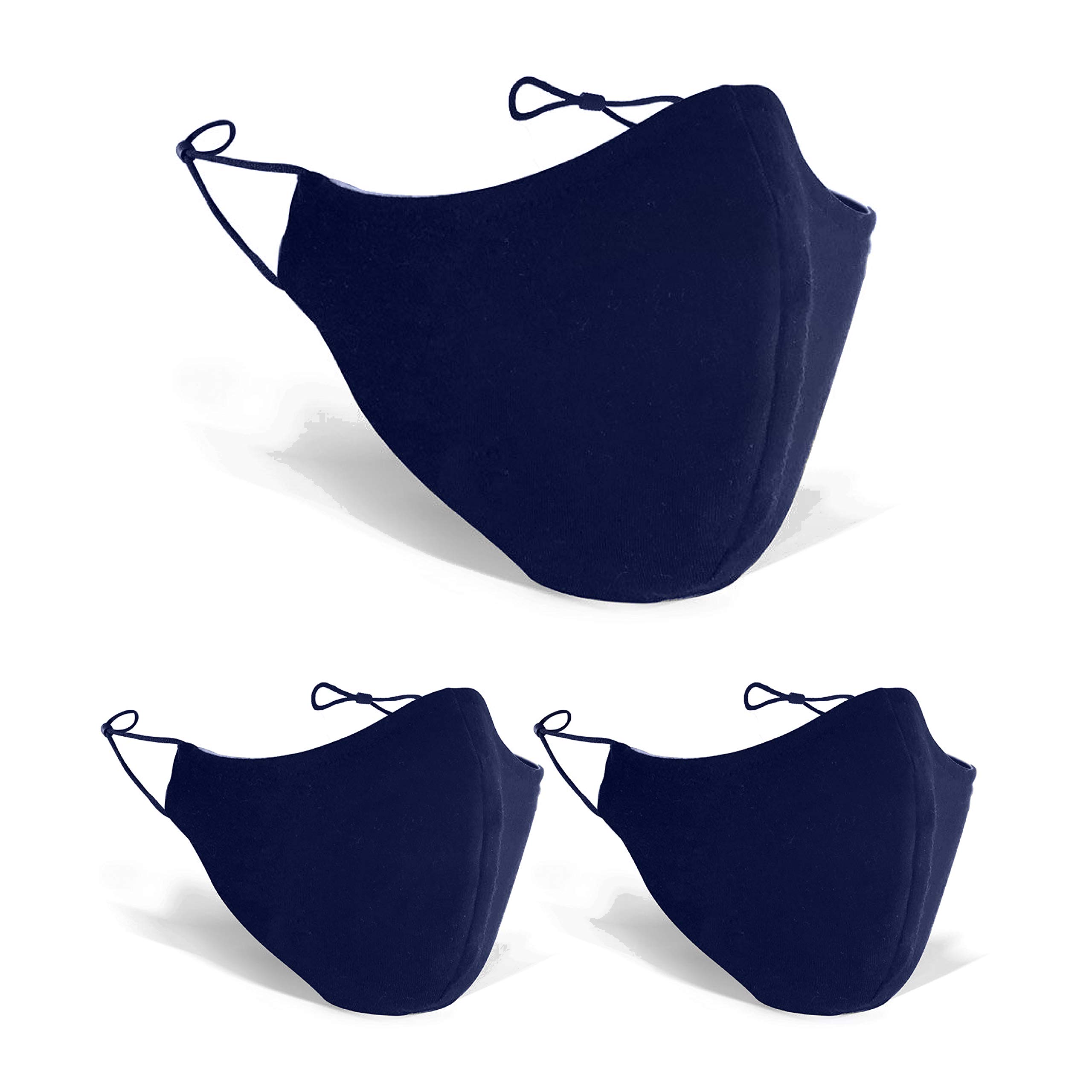 ARCLOGY 3 PCS Blue Cotton Adjustable 3-Layers with Filter Anti-dust Mouth Face Mask Protect Cover Bandana Balaclavas, 3-Layer Unisex Reusable Fashion Washable face mask (PAC OF 3 Blue)