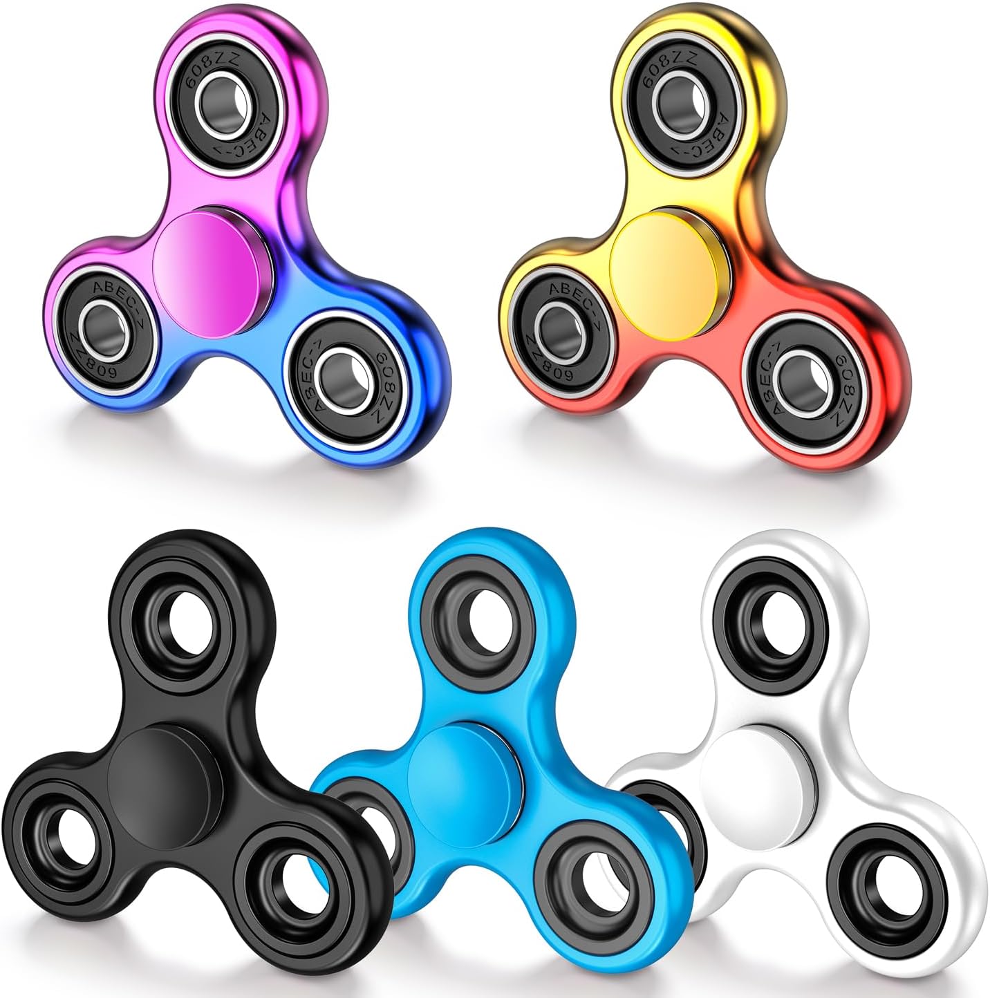 ATESSON 5 Pack Fidget Spinner Metal High Speed 2-3 Min Fidget Toys for Stress Relief Anxiety ADHD Autism Boredom Birthdays Party Favors Classroom Prizes Fidget Spinners for Kids Adults