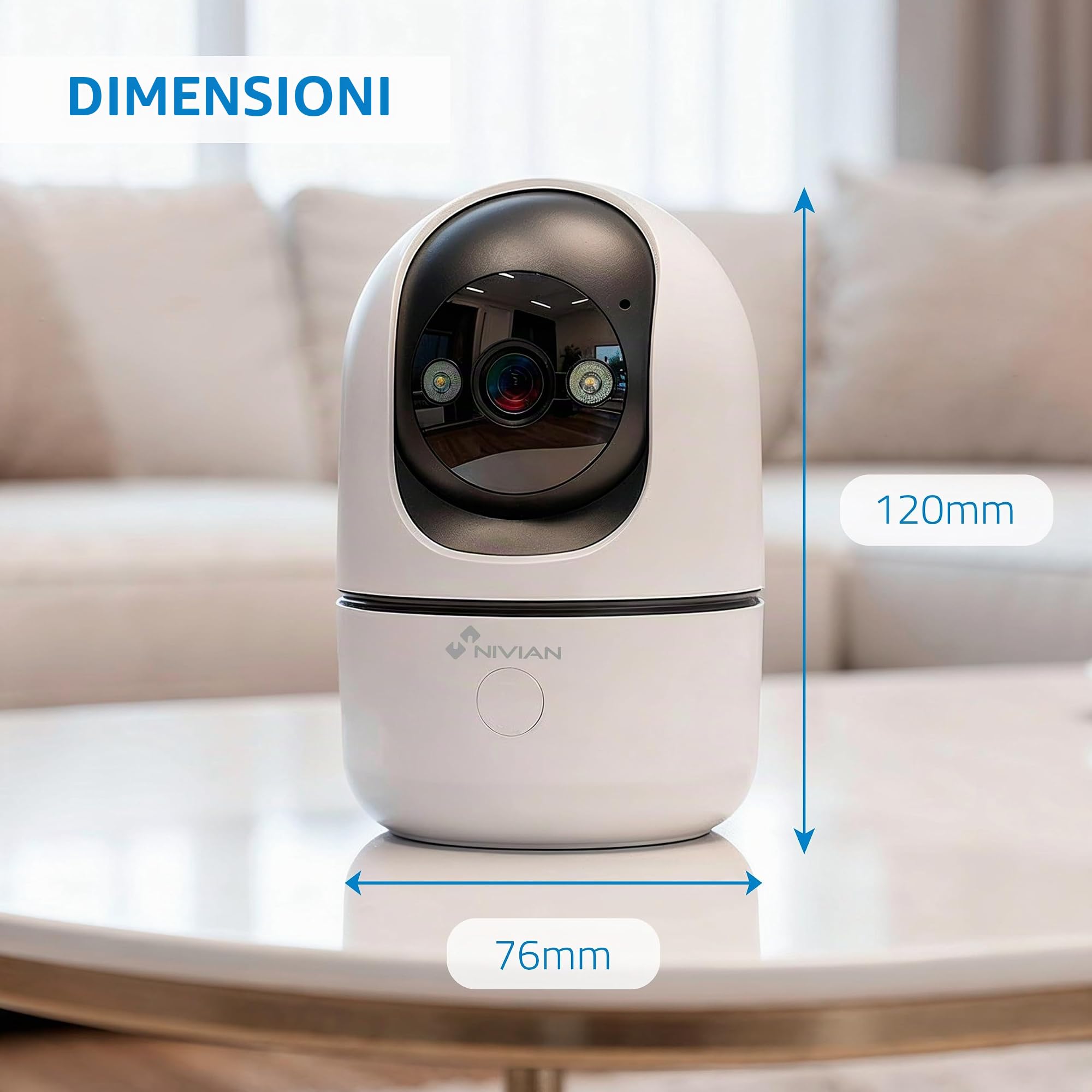 NIVIAN Telecamera di sorveglianza interna 4G scheda dati inclusa 3MP SuperHD 2K - visione notturna, rilevamento IA di esseri umani, auto-tracciamento, audio bidirezionale, movimento 350°, app tuya