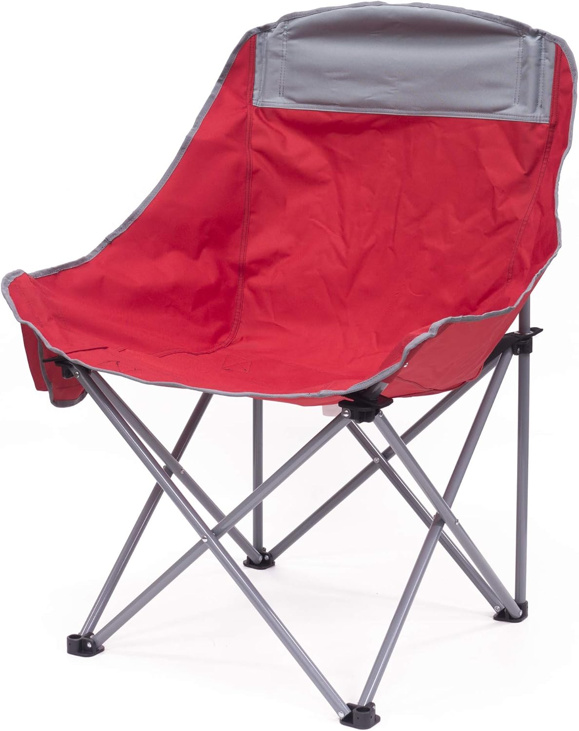 Creative Outdoor Folding Camping Bucket Moon Chair with Side Storage Pocket, Red