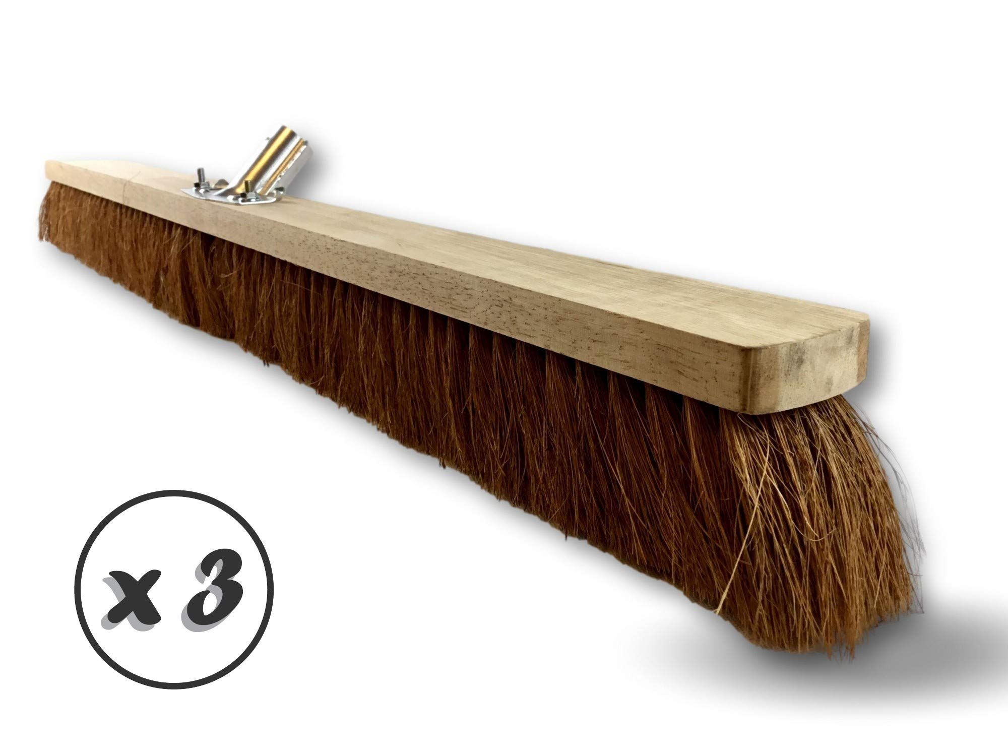 Miotła warsztatowa typu kantonier | Zestaw 3 | Track Outdoor | Długość 100 cm | Wypełnienie naturalnej szczotki z włókna kokosowego | Drewniana podeszwa | Metalowe tulejki Ø 28 mm | Bez uchwytu | Kibros 2090x3