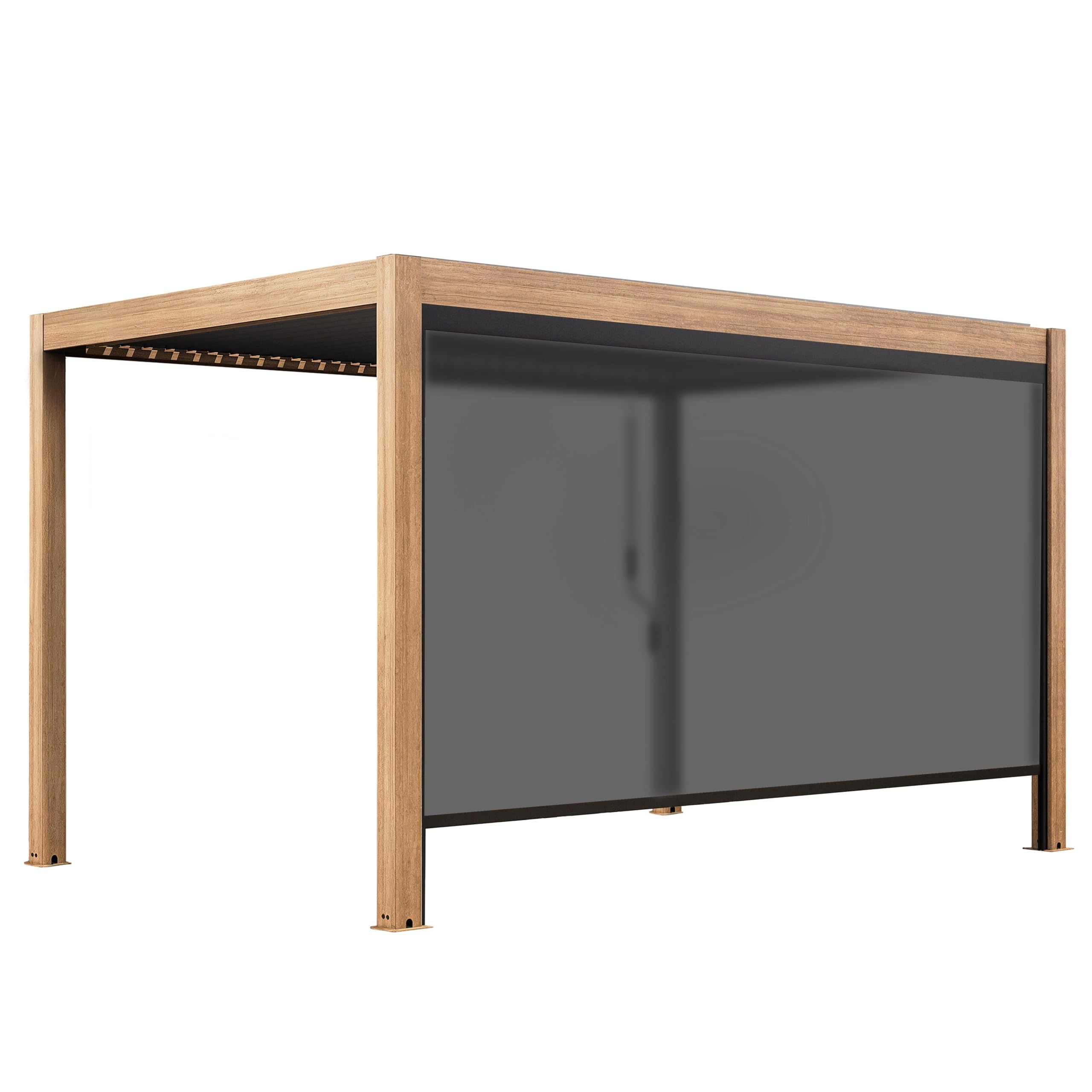 Oviala Pergola bioclimatique autoportée 3x4 m et 1 Store Bois Gris