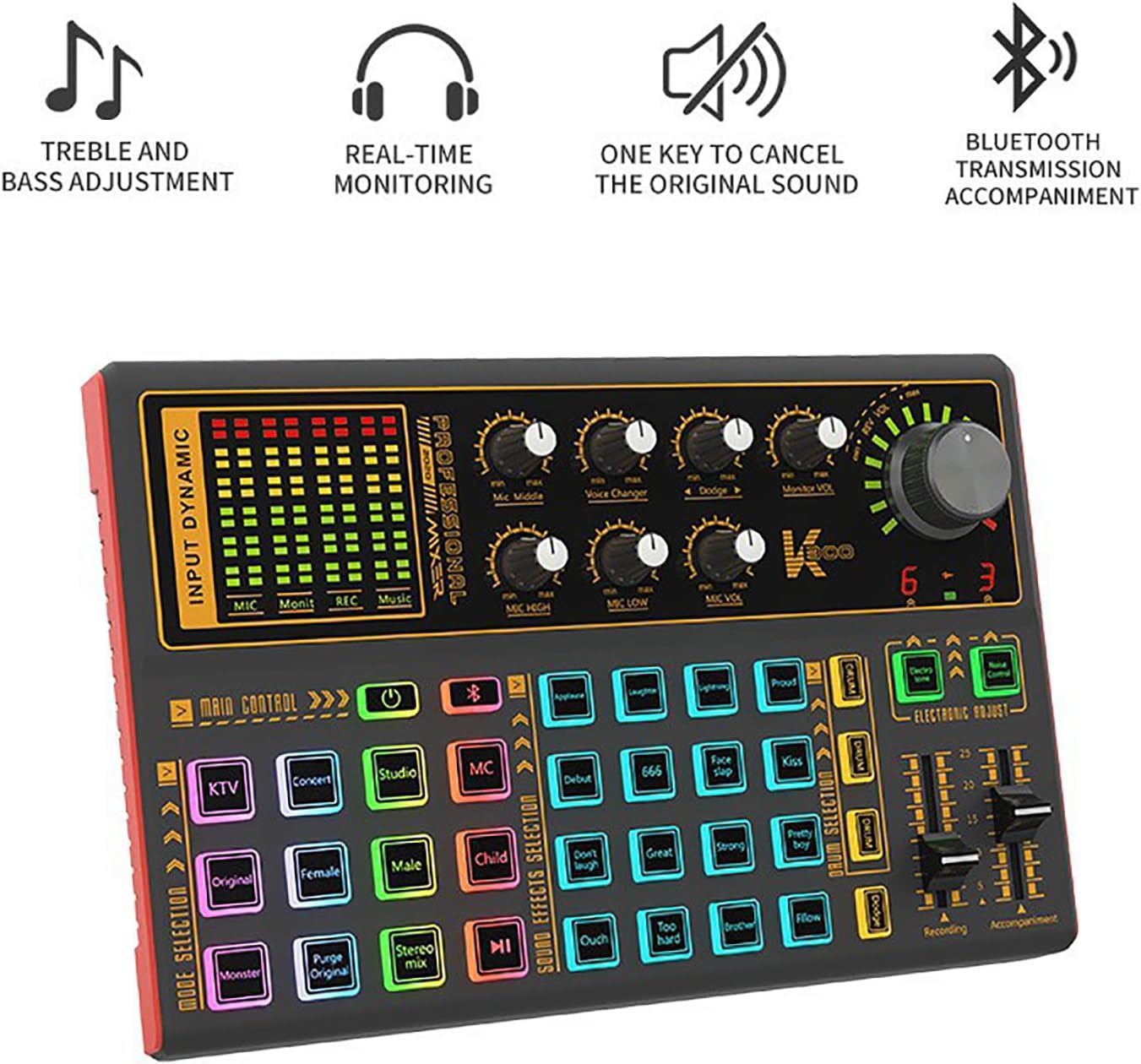Household Mobile Phone Computer Live Broadcast Sound Card, Multi-Functional External Sound Card, 28 Kinds of Voice Change Fine-Tuning, 9 Kinds of Scene Modes, 20 Kinds of Special Effects