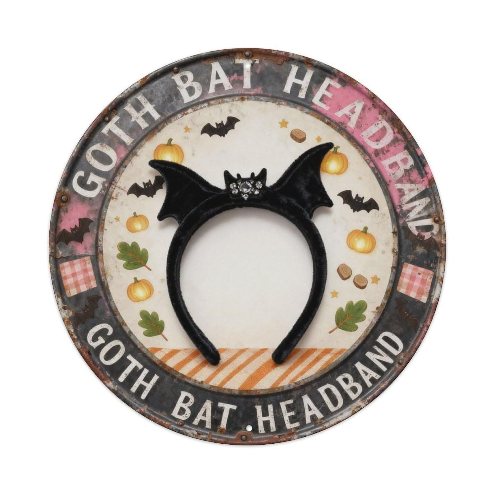 Goth Bat Headband Metal Tin Sign Plaque