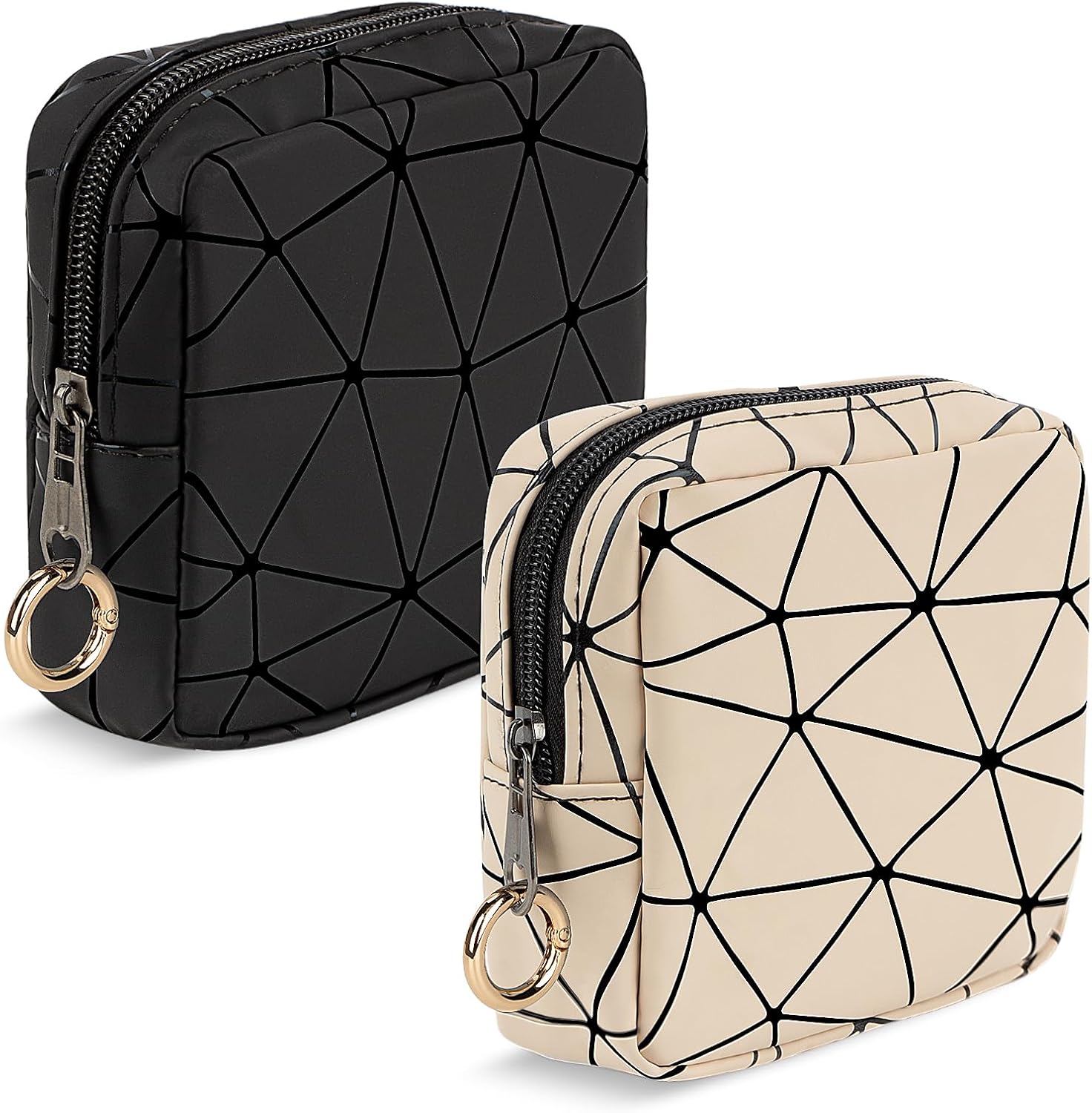4.5" Mini Makeup Bag for Women, 2 PCS Small Cosmetics Bag for Purse, Portable Makeup Pouch with Zipper for Girls (Black+Beige)