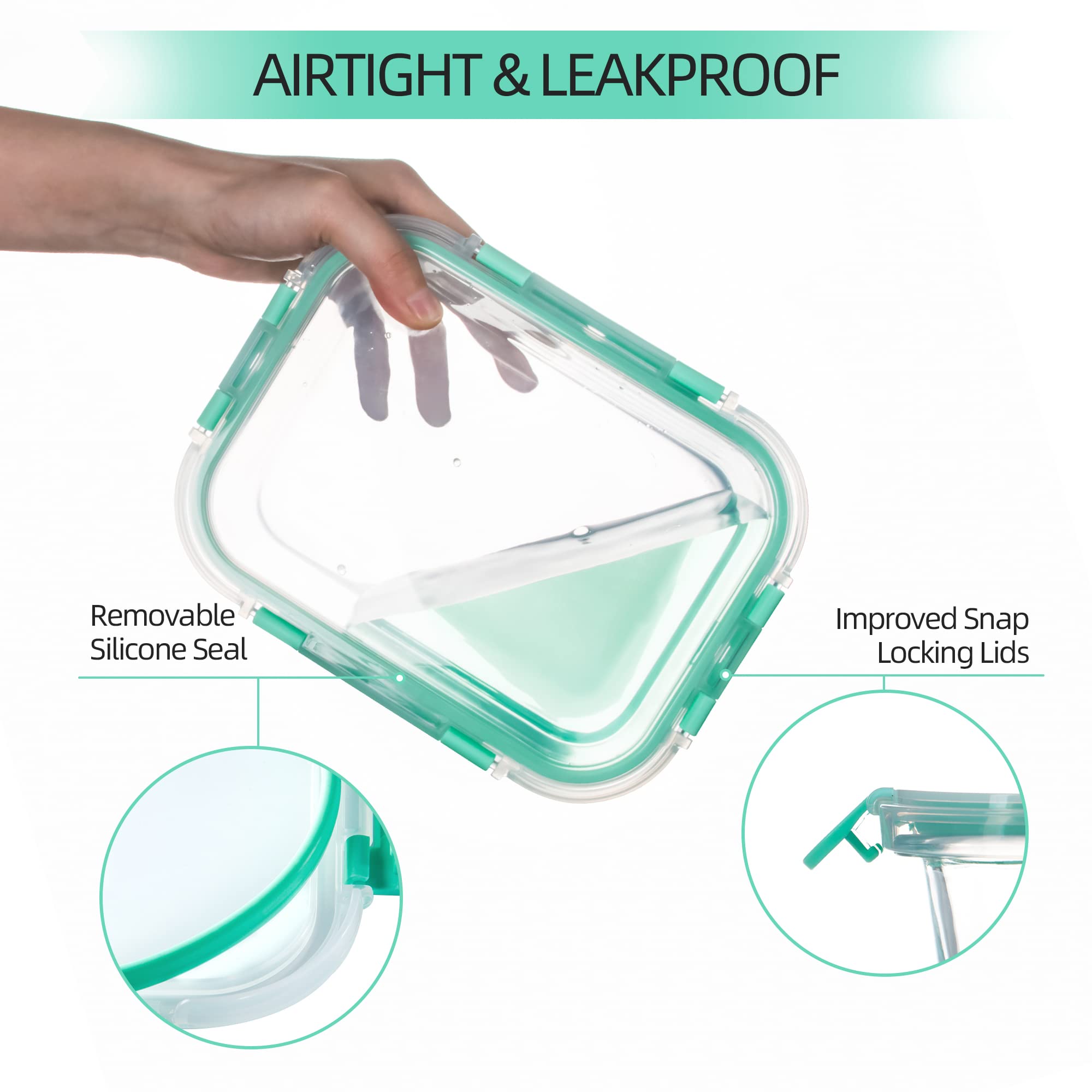 10 Pack Glas Lebensmittel Lagerung Container, luftdicht Mahlzeit Prep Container mit Deckel, Glas Mittagessen Container, Mikrowelle/Geschirrspüler sicher, Hellgrün