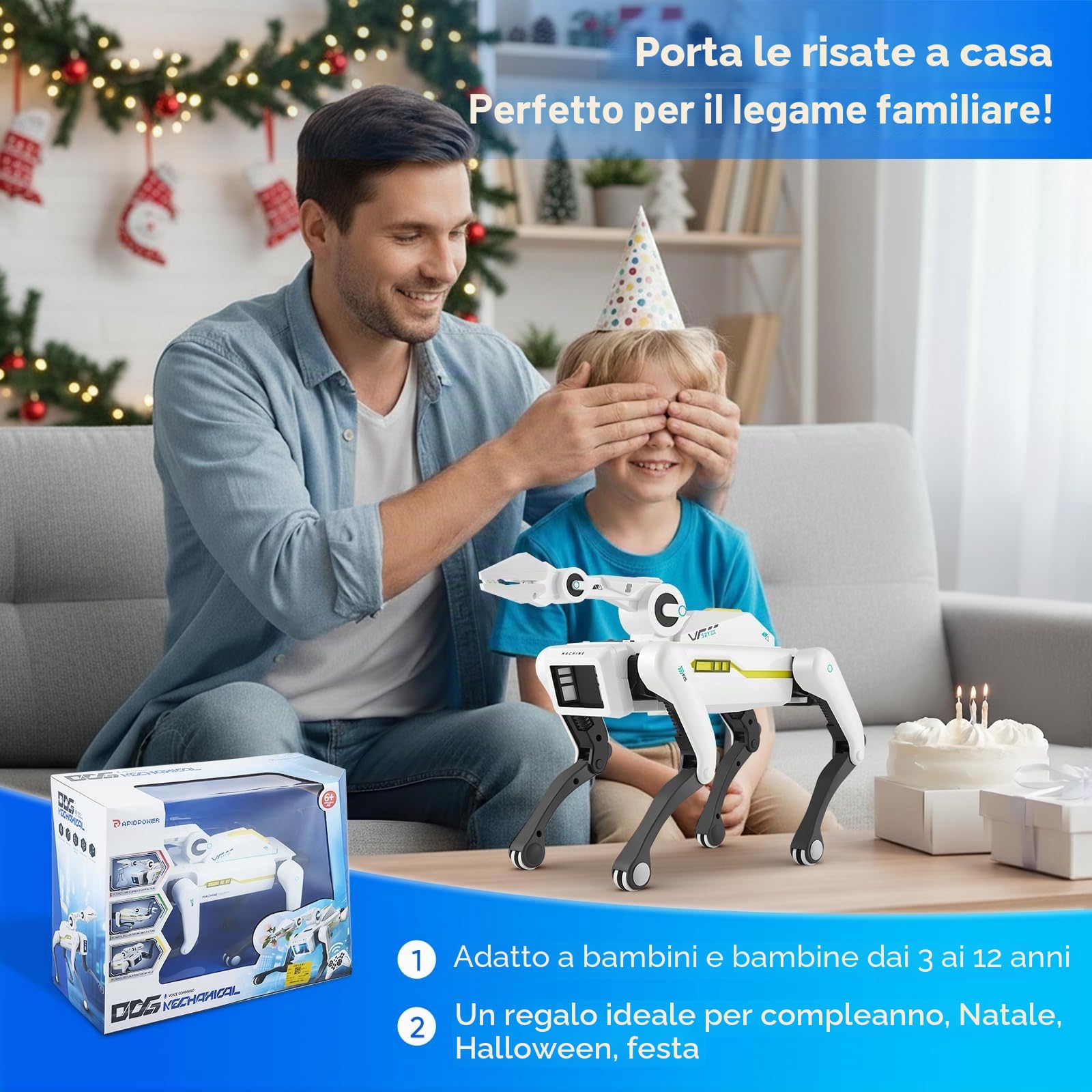 cane robot intelligente telecomando per bambini,pinza a maniche lunghe robot interattivo può programmare, ballare, riprodurre musica e interagire,giocattolo robot per bambini 3+ anni