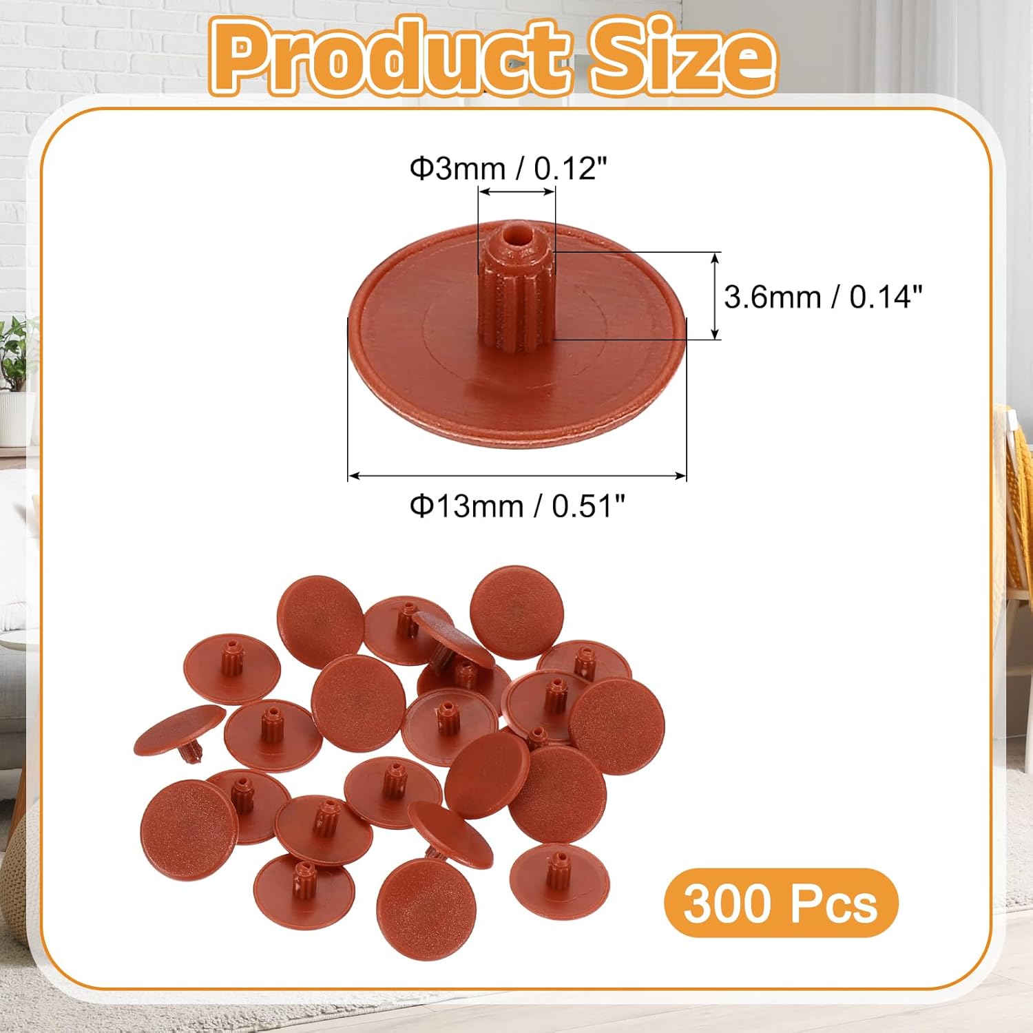 uxcell 300Pcs 3x13mm Plastic Hole Plugs, Round Screw Cap Cover, Panel Drill Hole Plugs for Furniture Cabinet Cupboard Shelves Fencing Post Pipe Insert End Caps, Red Brown