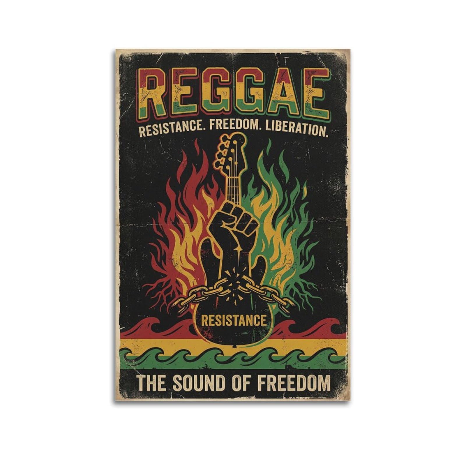 Okngb Unframe-Style Vintage Reggae Music Poster Resistance Guitar Fist Art Decorative Painting Canvas Art Picture 20X30inch(50X75cm)