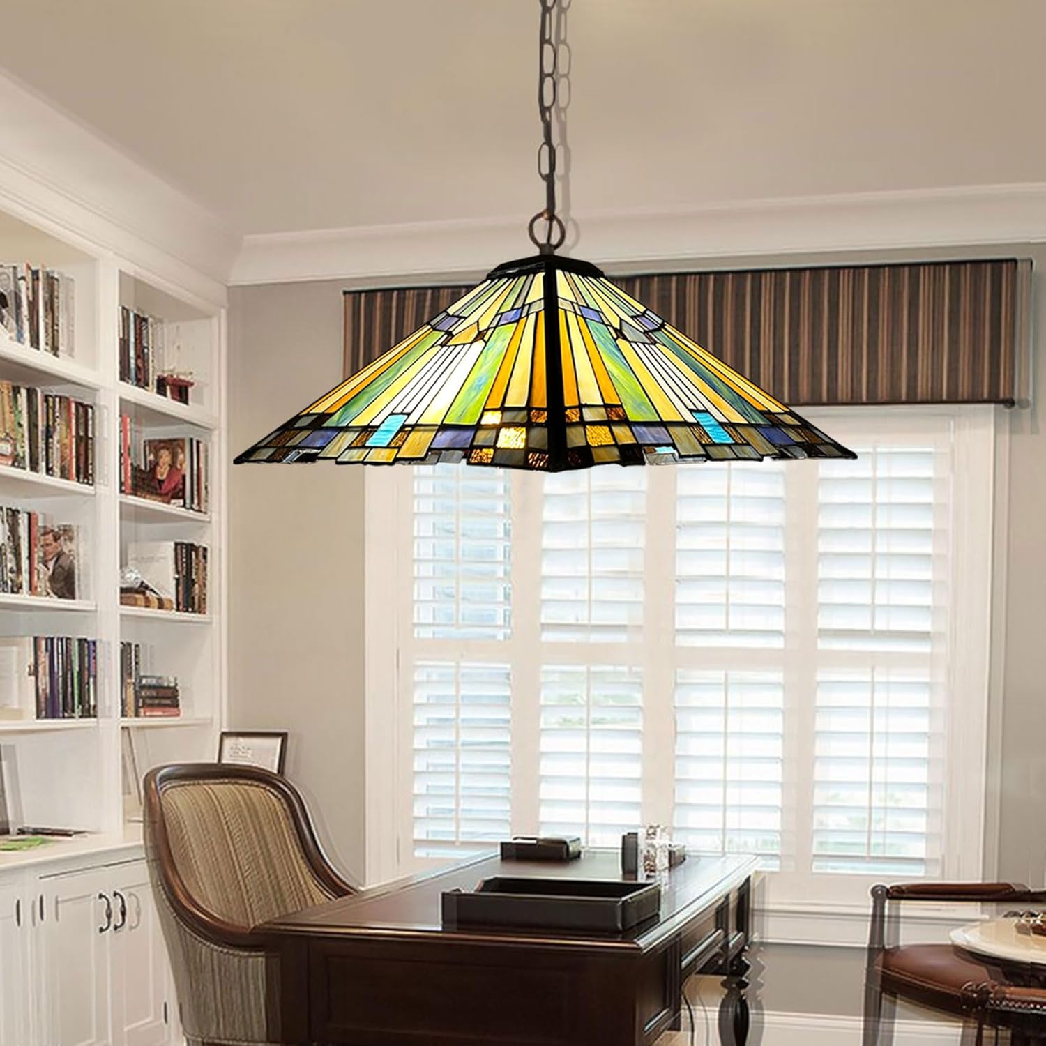 Mission Tiffany Style Stained Glass Lamp Shade Replacement Only 16X7Inch Vintage Lampshades 1 Pcs Yellow Amber Light Cover for Desk Lamp Floor Lamp Reading Lights Study Room Kitchen Lighting,01