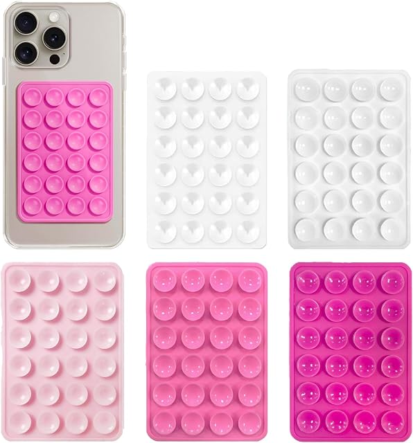 5PCS Silicone Suction Phone Case Mount,Non Slip Suction Cup Phone Mount,Hands-Free Accessories Holder for Selfies and Videos,Silicon Adhesive Stand Sticky for Cell (Pink, White)