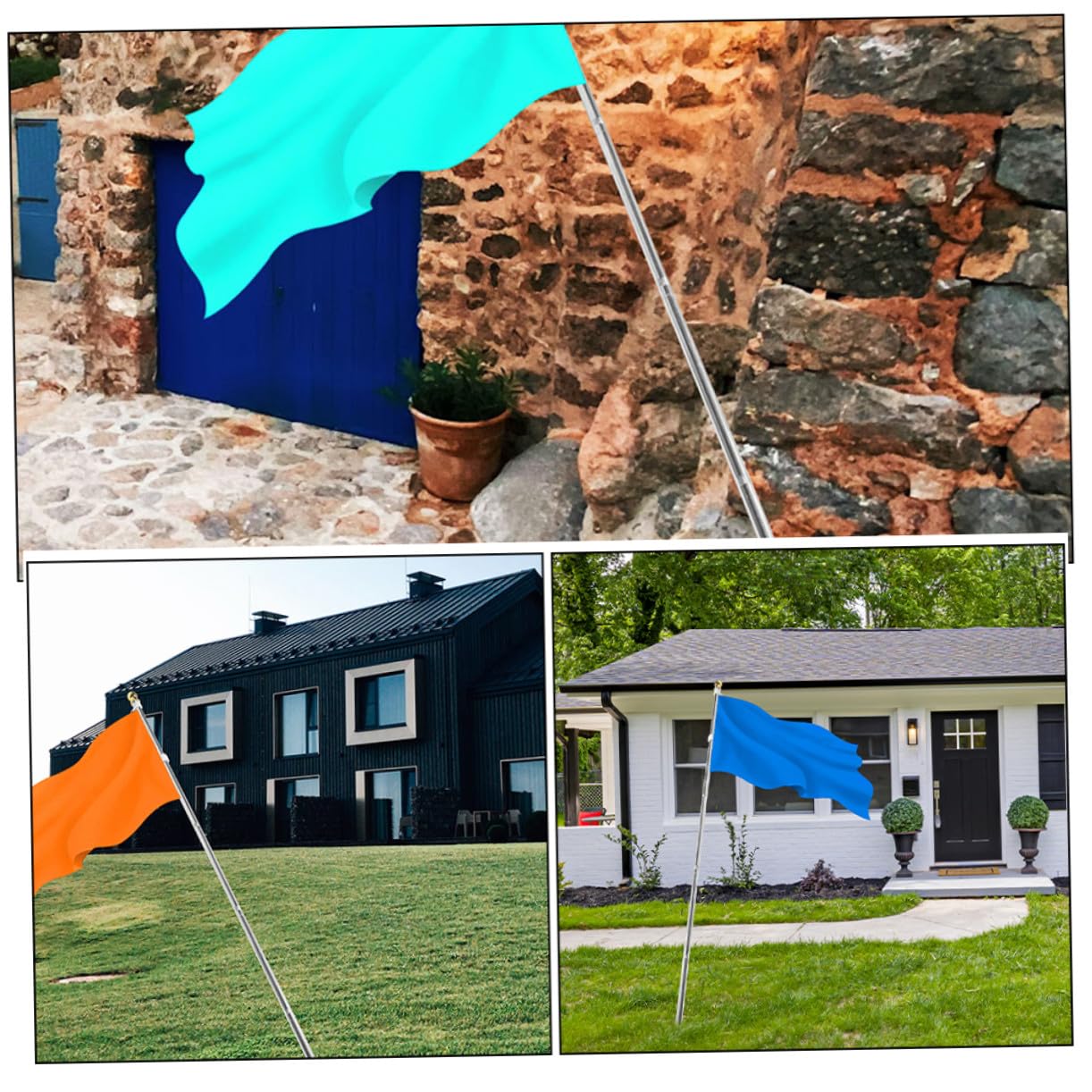 SHINEOFI 2 Stück Rostfreie Edelstahl Flaggenhalter aus 1,8m Veranda Fahnenmast mit Drehbarem Ring Wetterfeste Gartendeko für Outdoor Party und Rennen