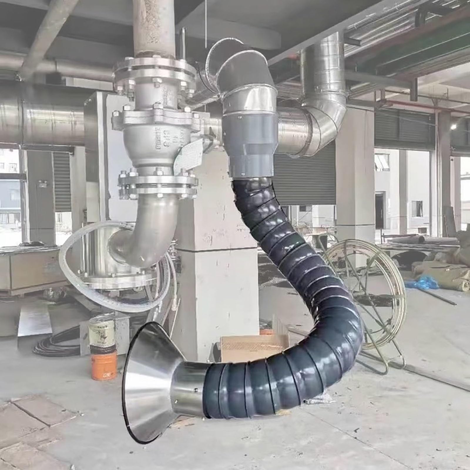 Tubo flessibile in acciaio inossidabile per aspirazione fumi, confezione da 1, tubo grigio per raccolta della polvere per filtrazione di fumo e aria, diametro interno 10 cm, condotto di sfiato 1,5 m