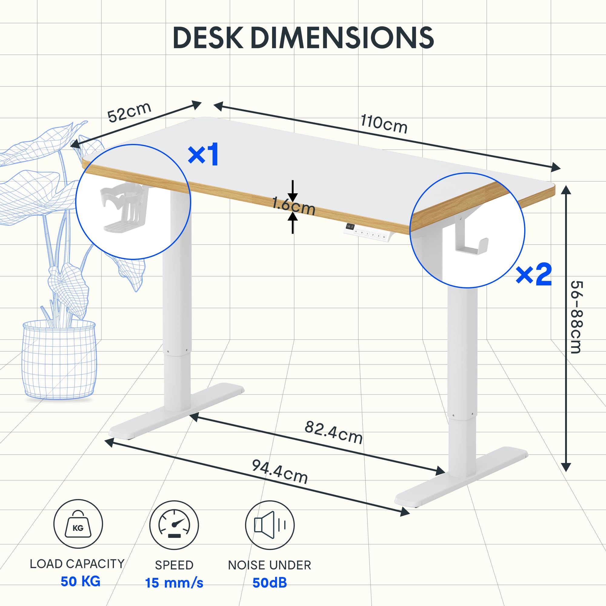FLEXISPOT Kinderschreibtisch elektrisch höhenverstellbar mit LED-Höhenanzeige 3 Speicherplätzen Kindersicherung 110 x 52 cm
