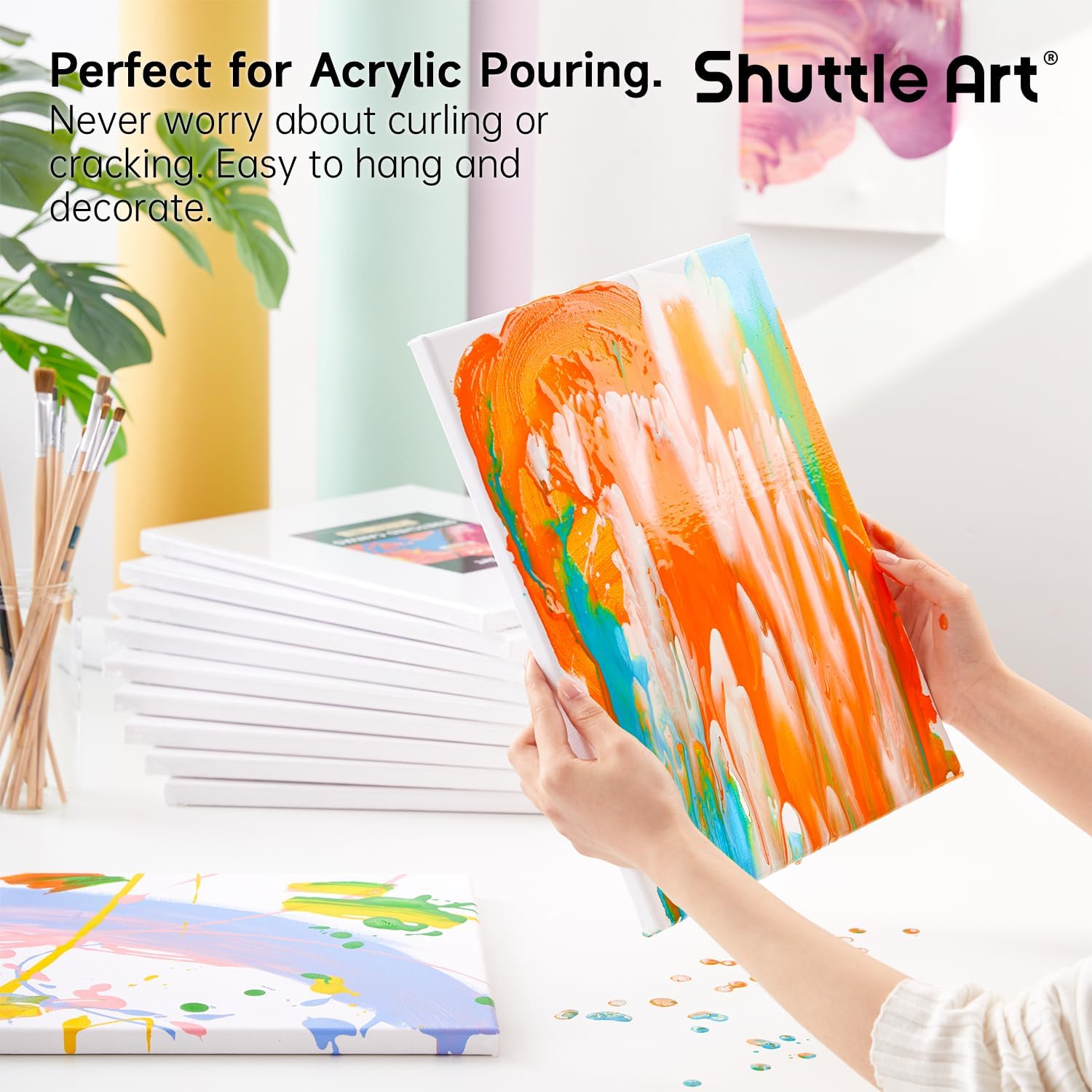 Shuttle Art Canvas for Painting, 12-Pack 11x14 Inch Stretched Canvas, 100% Cotton, Primed White Premium Blank Canvases, Ideal Art Supplies for Beginners Artists Acrylic Oil Acrylic Pouring - Image 6