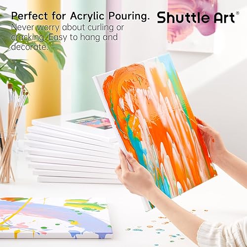 Miniatura 15 de Shuttle Art Lienzo estirado, paquete de 20 unidades, 5 x 7, 8 x 10 pulgadas (10 de cada uno), 100% algodón, lienzos blancos imprimados para pintura
