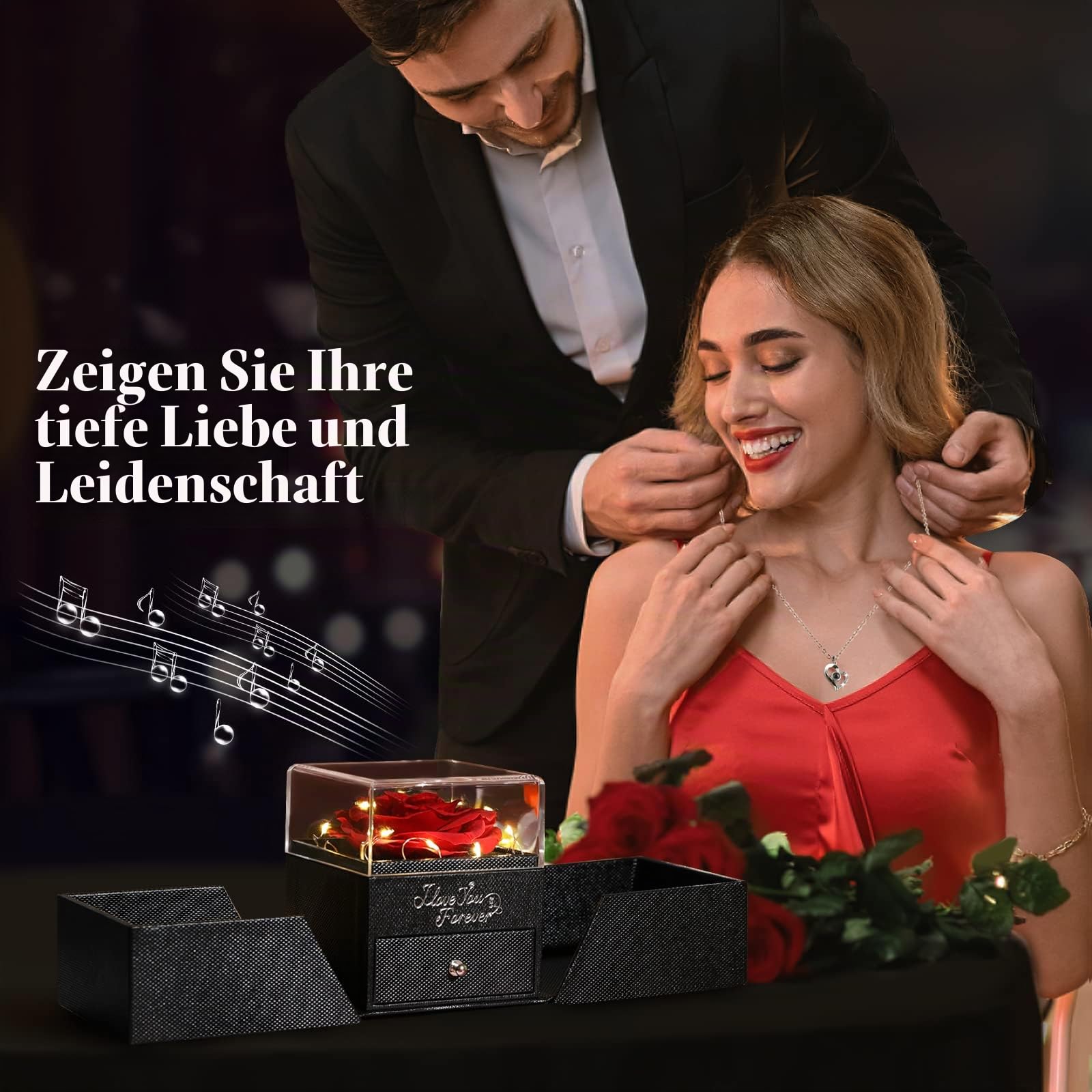 Emibele Ewige Echte Rote Rose mit S925 Sterlingsilber Halskette