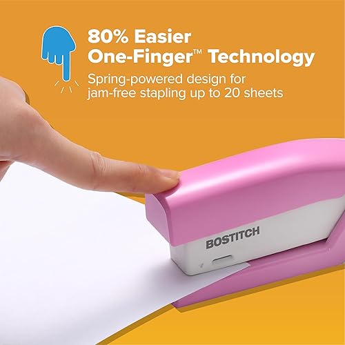 Miniatura 8 de Bostitch Office InCourage - Engrapadora compacta con resorte, BCA rosa (1588), media tira de plástico