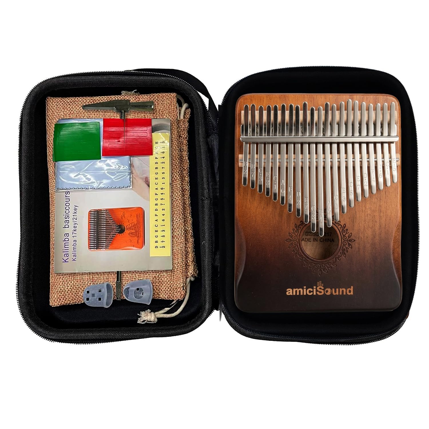 amiciSound Thumb Piano 21 Keys Musical Instrument Kalimba with Engraved Notes and Tuning Hammer and Protective Carry Bag-image-46