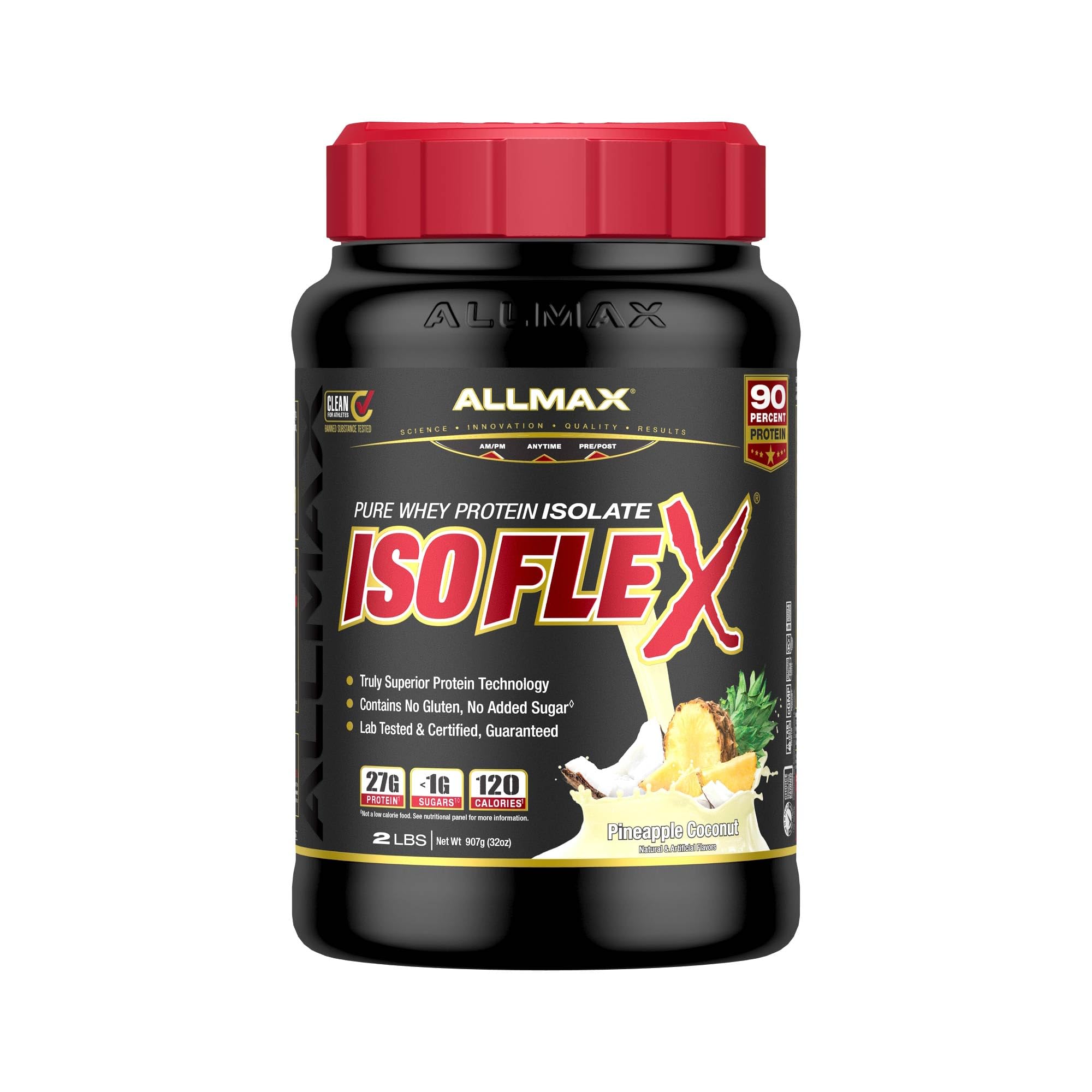 ALLMAX ISOFLEX Pure Whey Isolate Protein Powder - Gluten Free, Low Lactose, Sugar-Free - High-Protein, Clean, Keto-Friendly, Pre Post Workout Supplement for Women and Men | Pineapple Coconut, 2lb